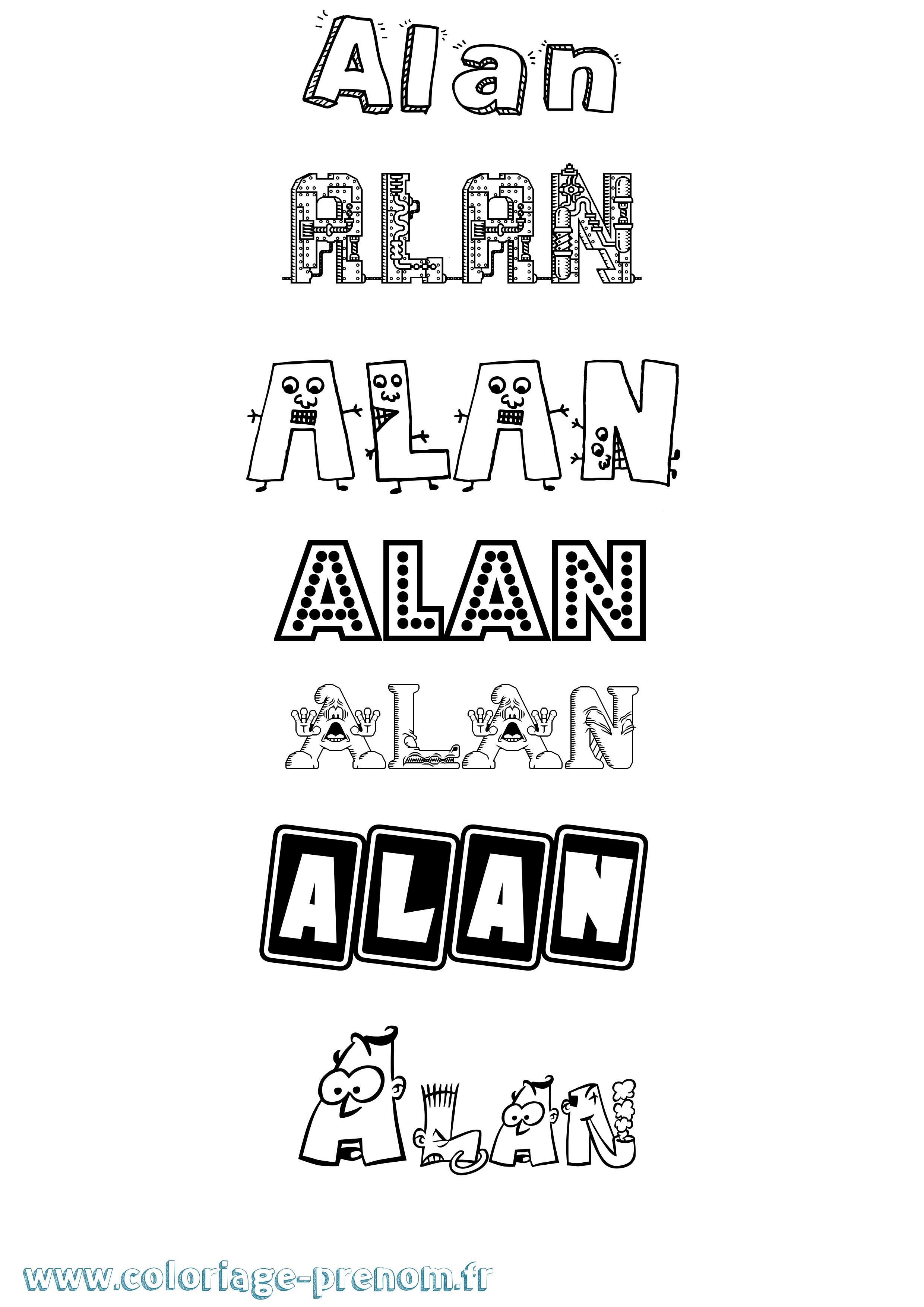 Coloriage prénom Alan Fun