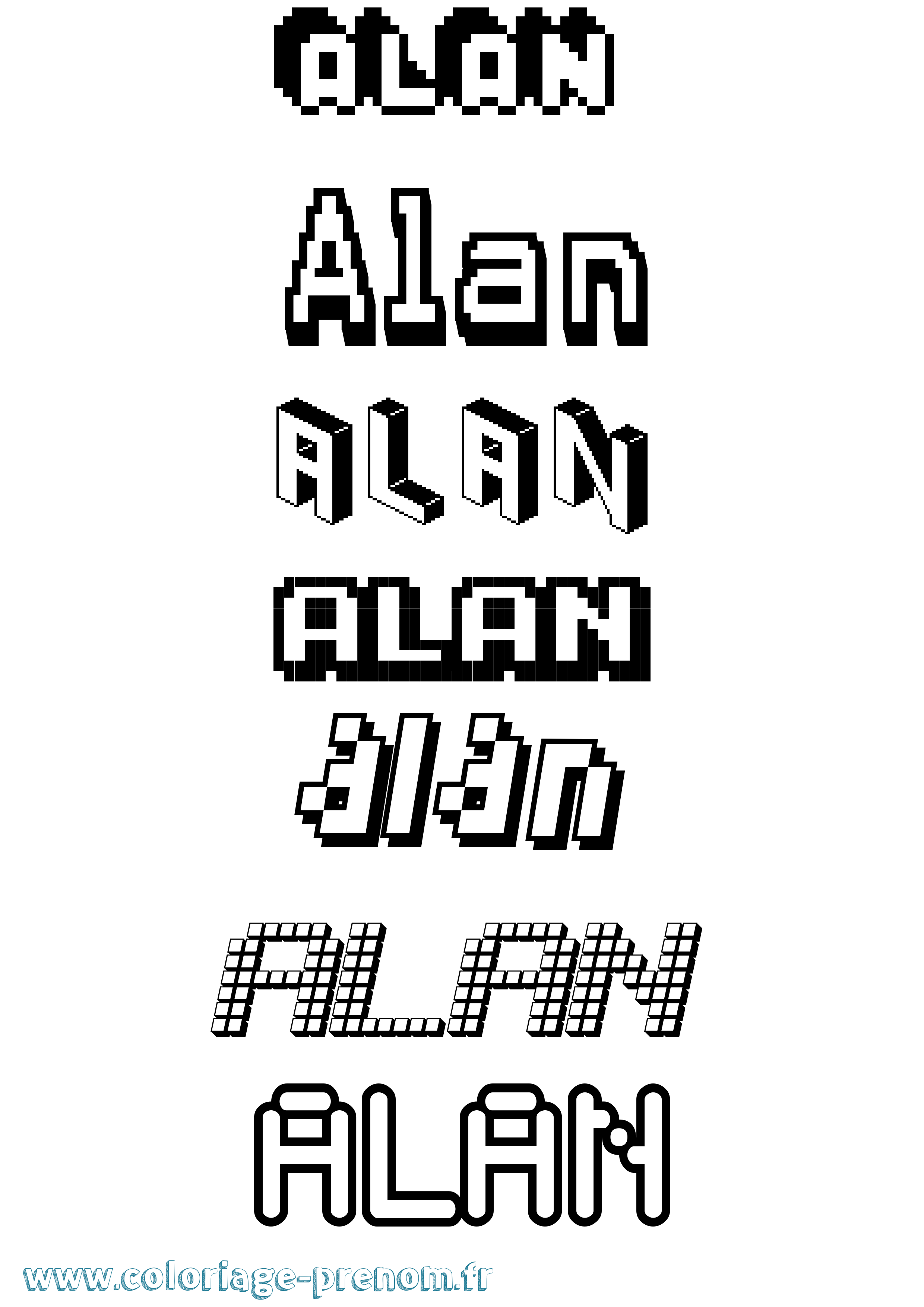 Coloriage prénom Alan Pixel