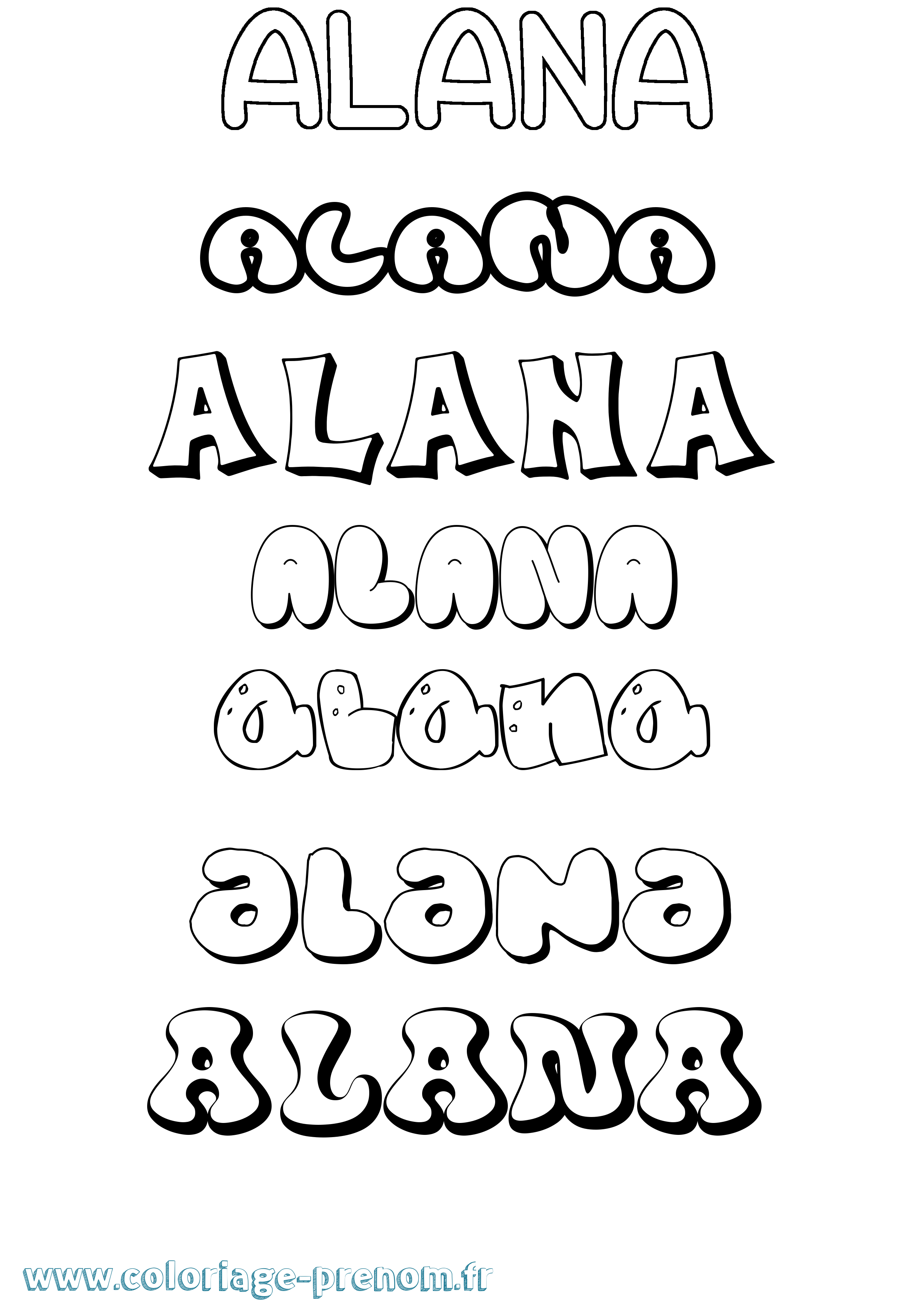 Coloriage prénom Alana Bubble