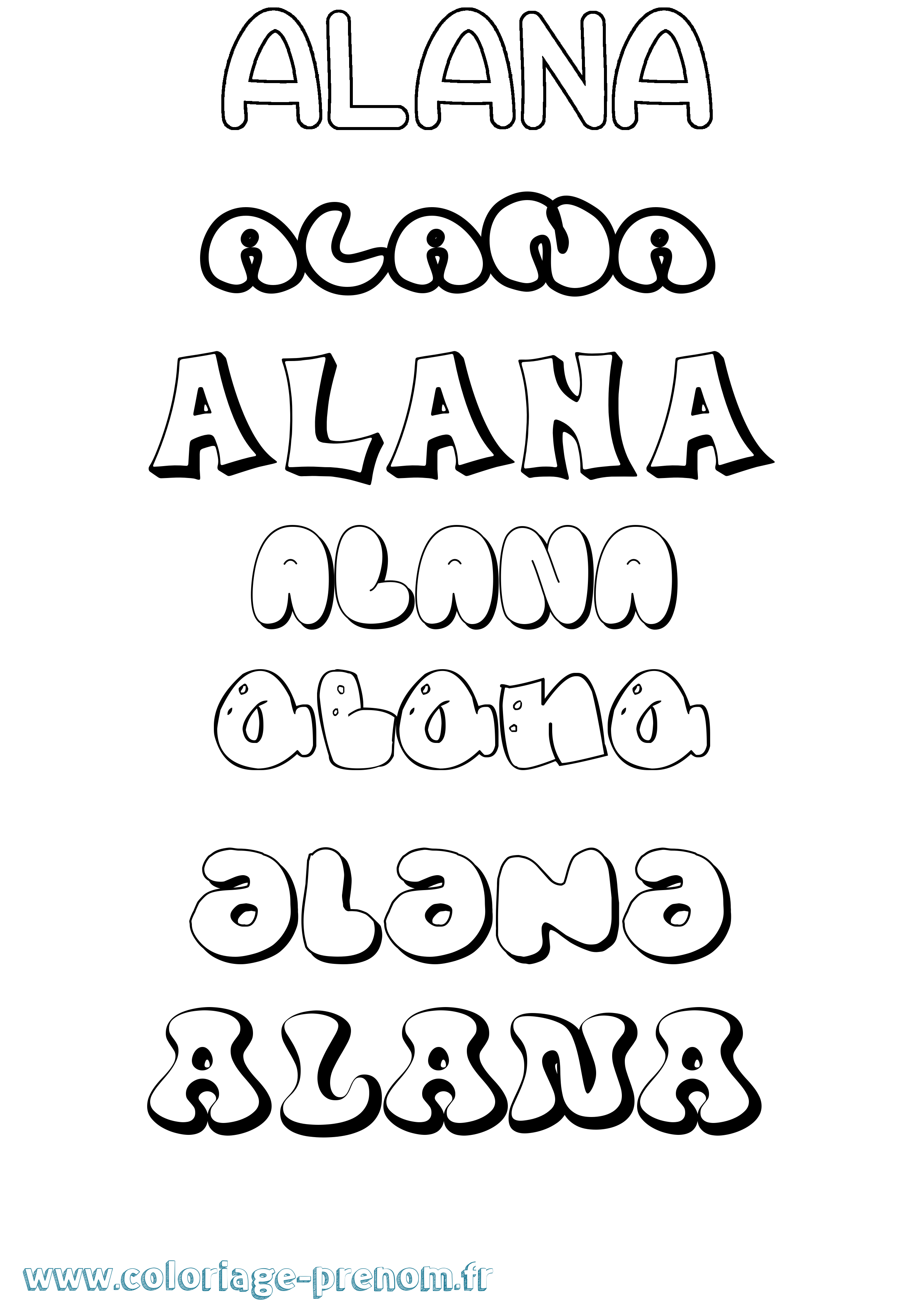 Coloriage Alana Bubble Coloriage prénom Alana Bubble