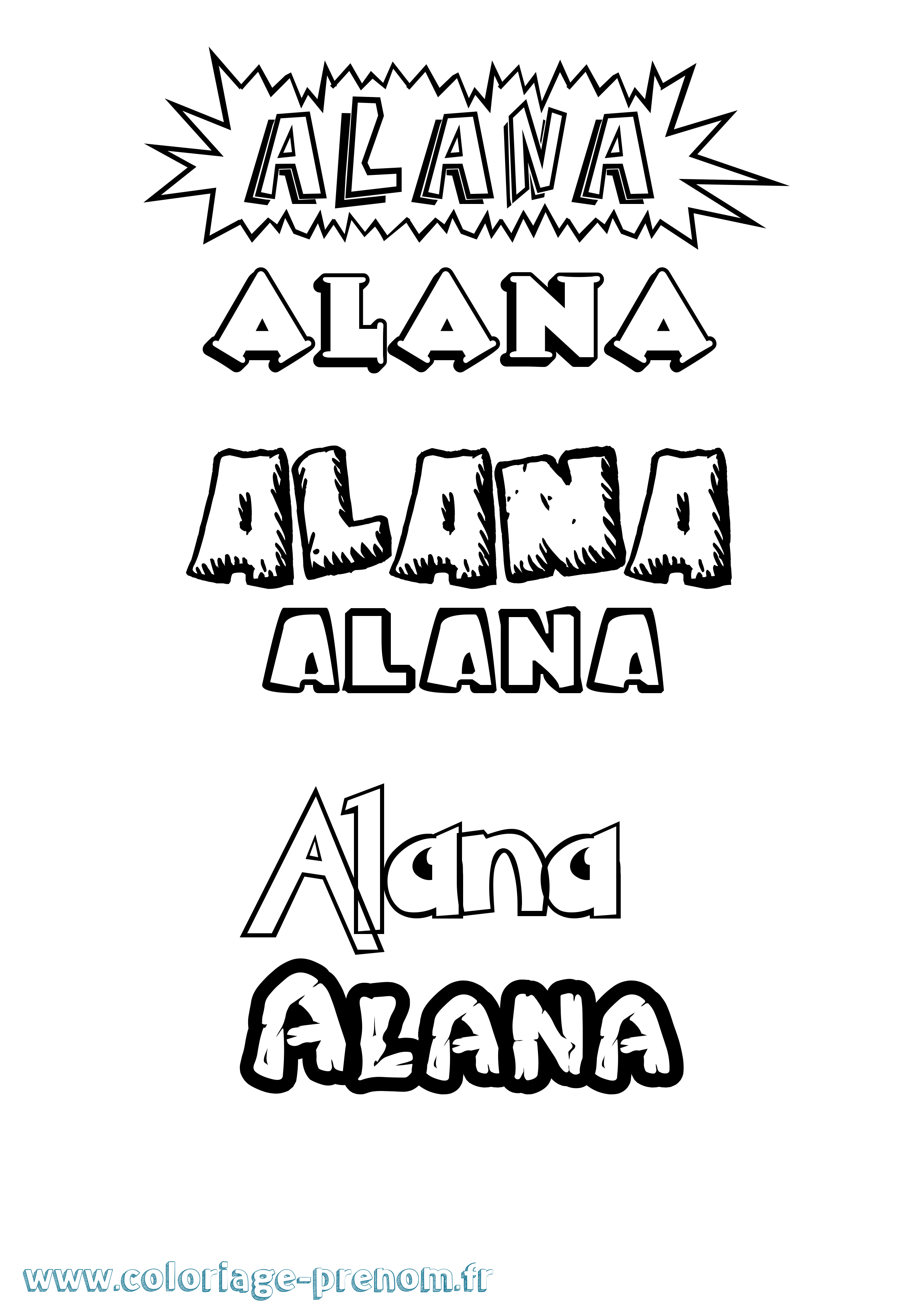 Coloriage prénom Alana Dessin Animé