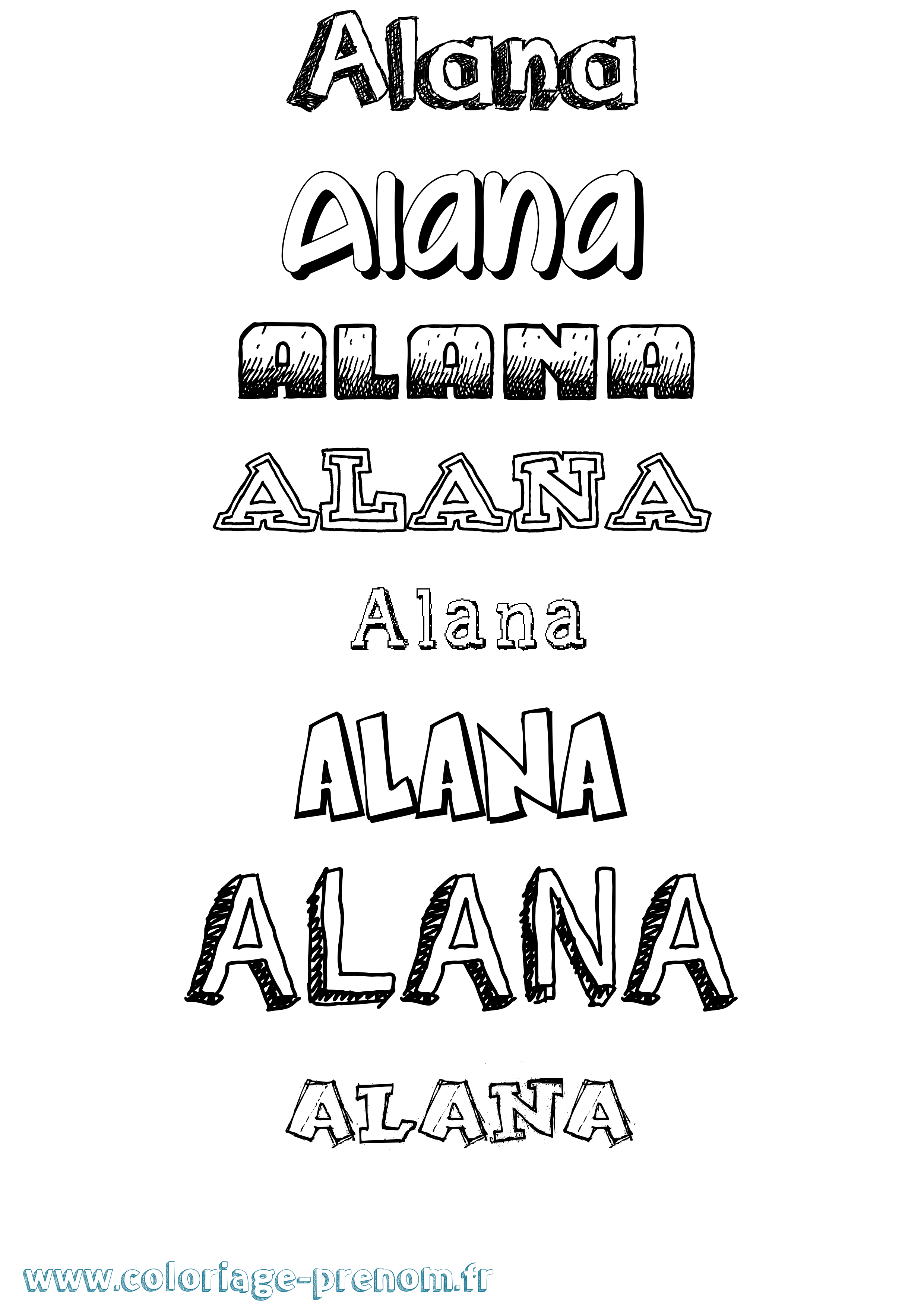 Coloriage prénom Alana Dessiné