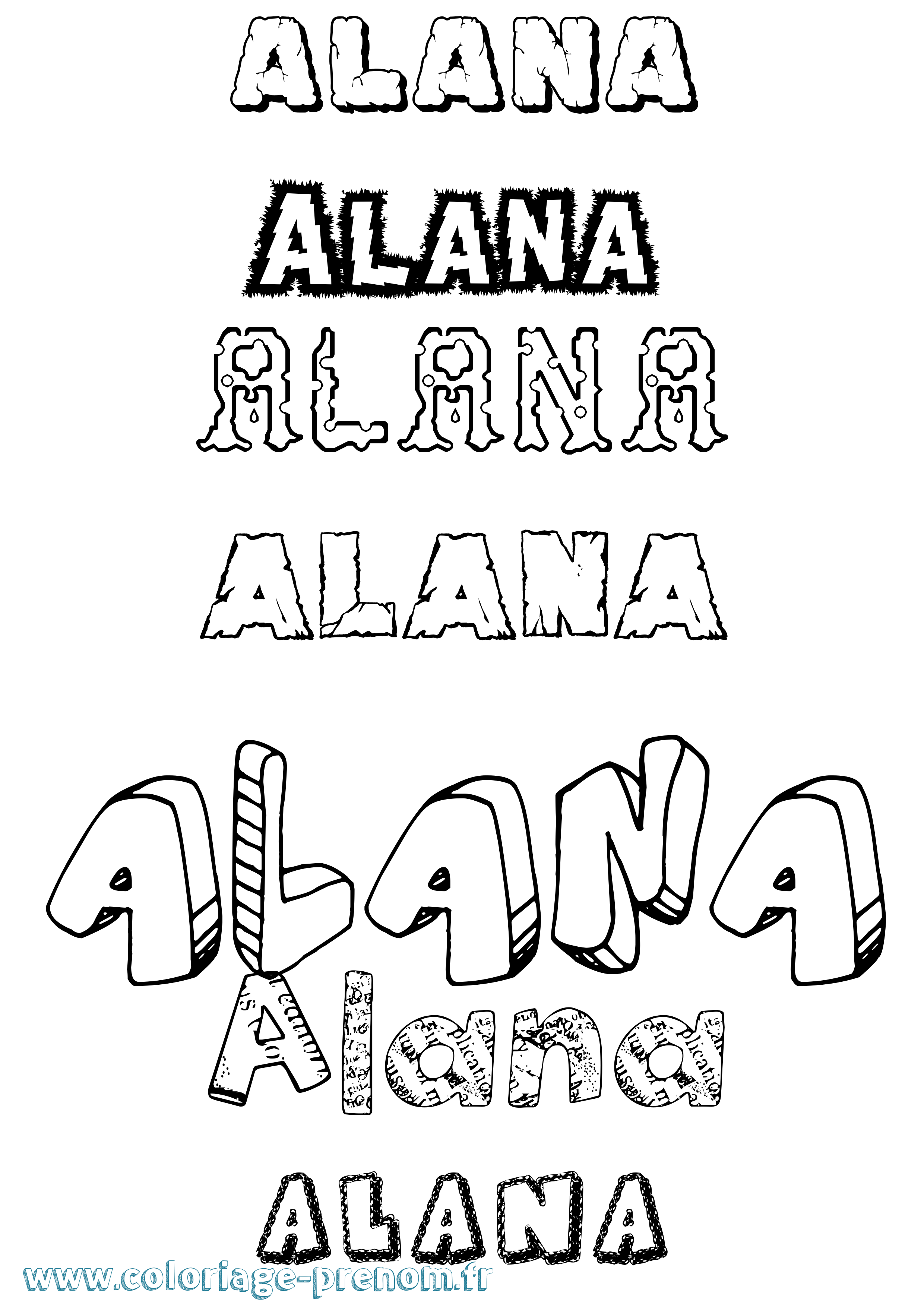 Coloriage prénom Alana Destructuré
