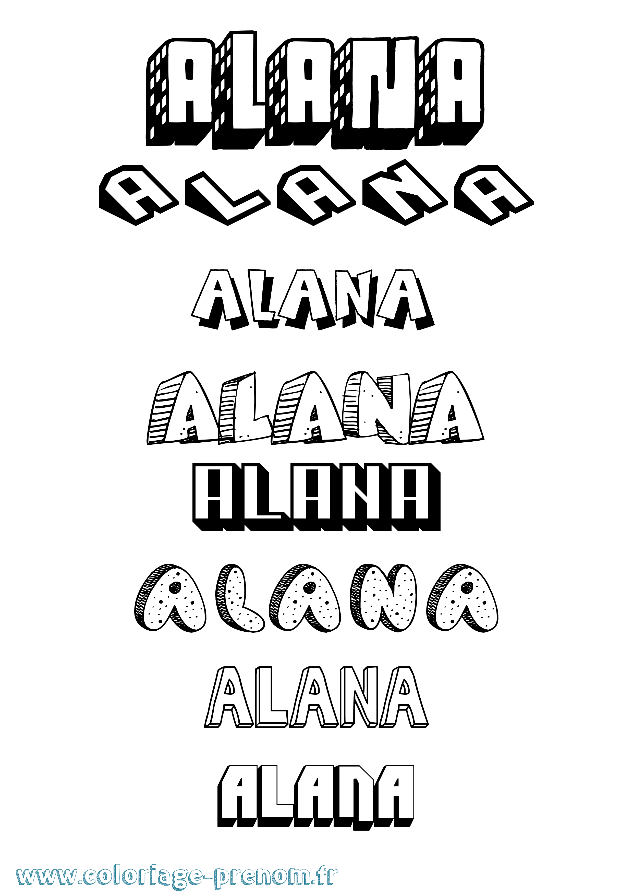Coloriage prénom Alana Effet 3D