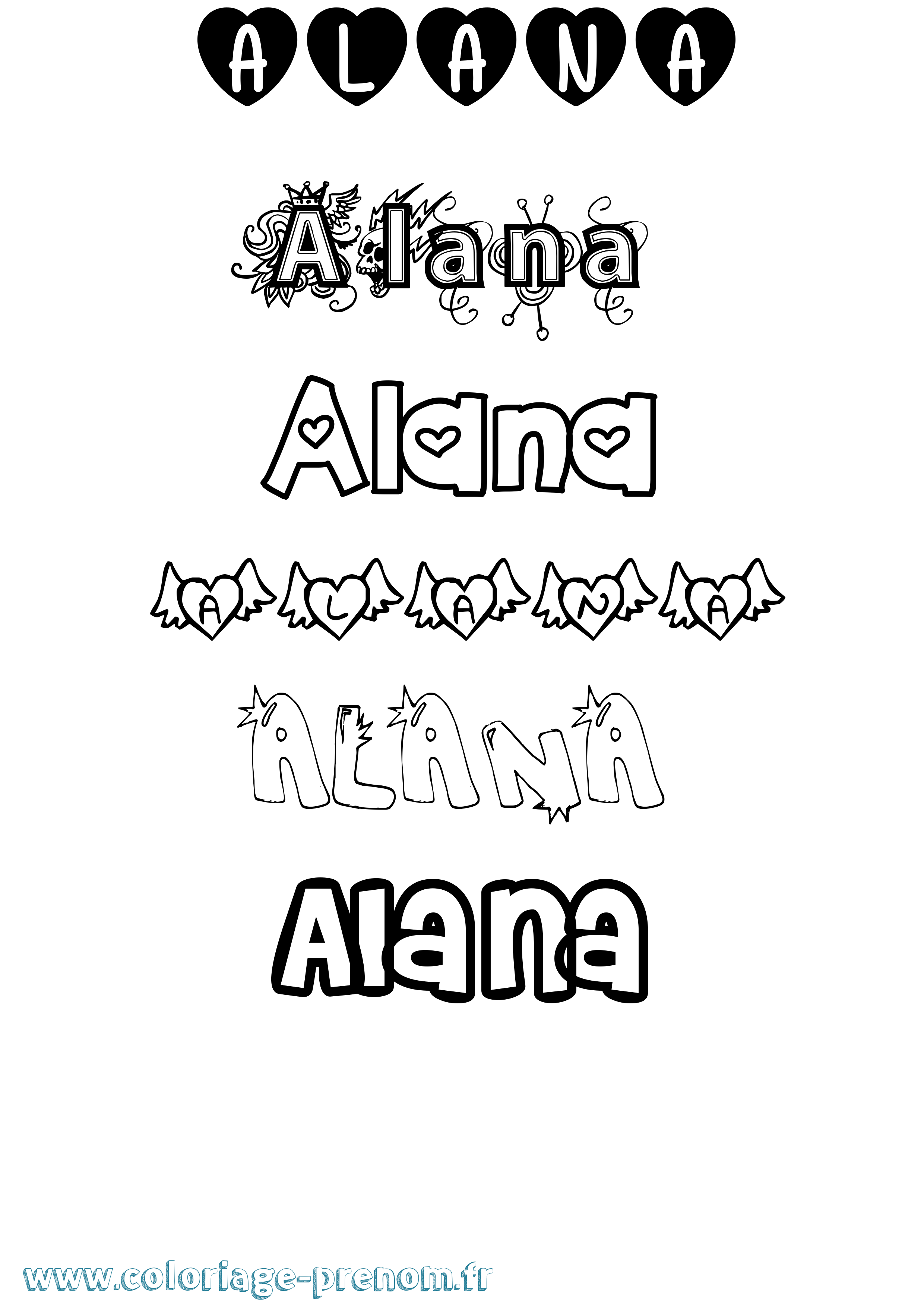 Coloriage Alana Girly Coloriage prénom Alana Girly
