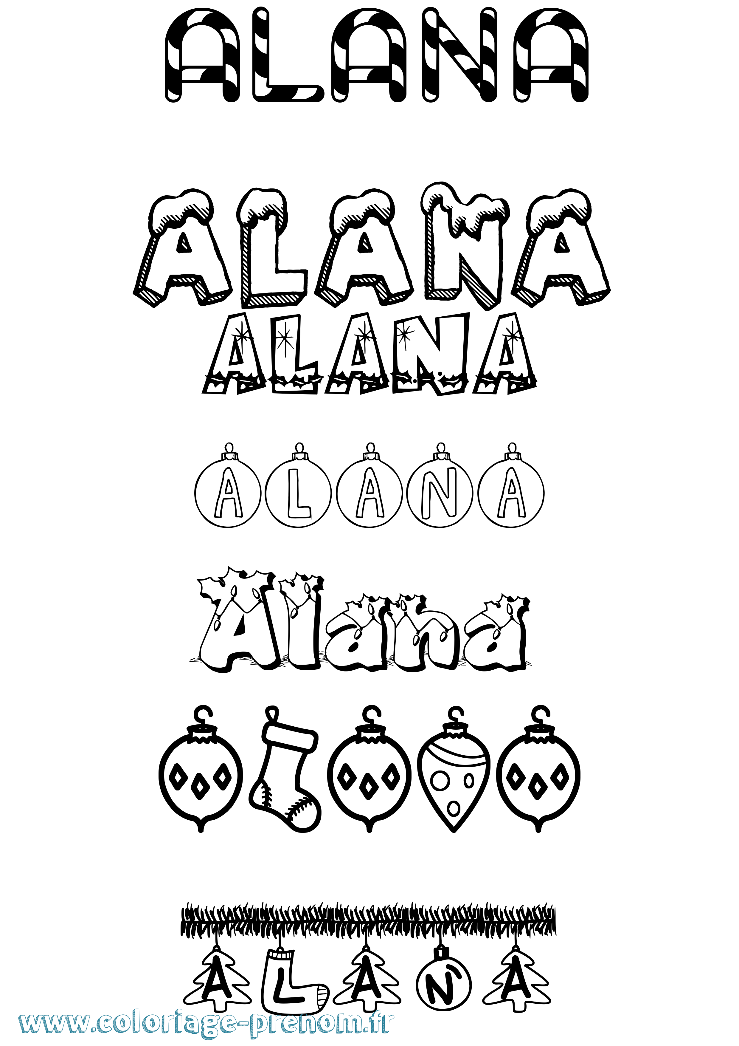 Coloriage prénom Alana Noël