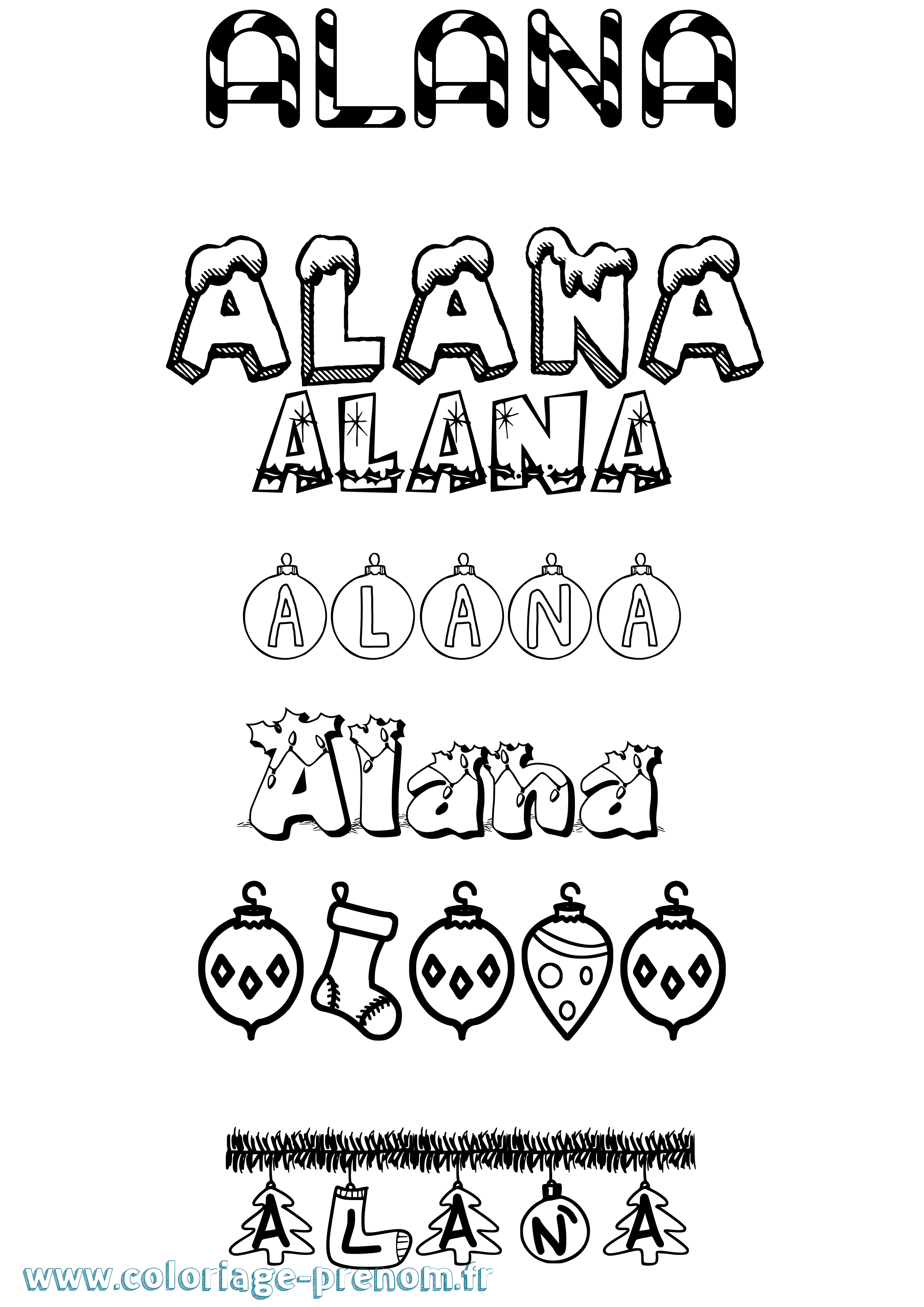Coloriage Alana Noël Coloriage prénom Alana Noël