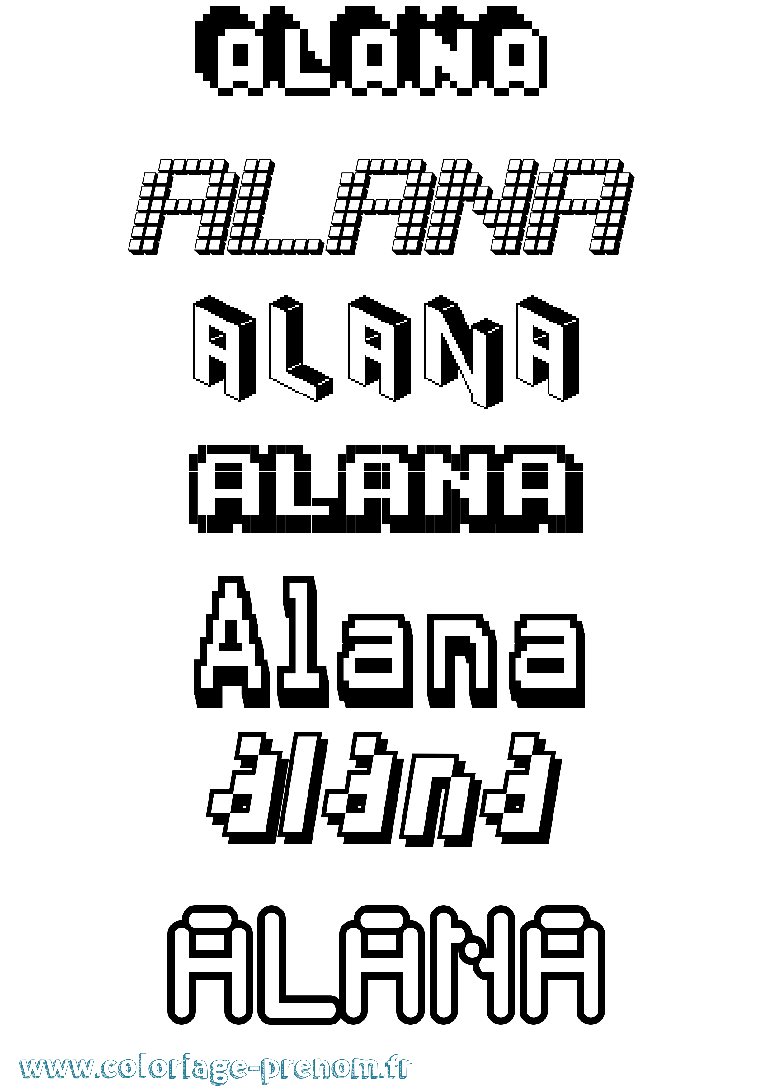 Coloriage prénom Alana Pixel