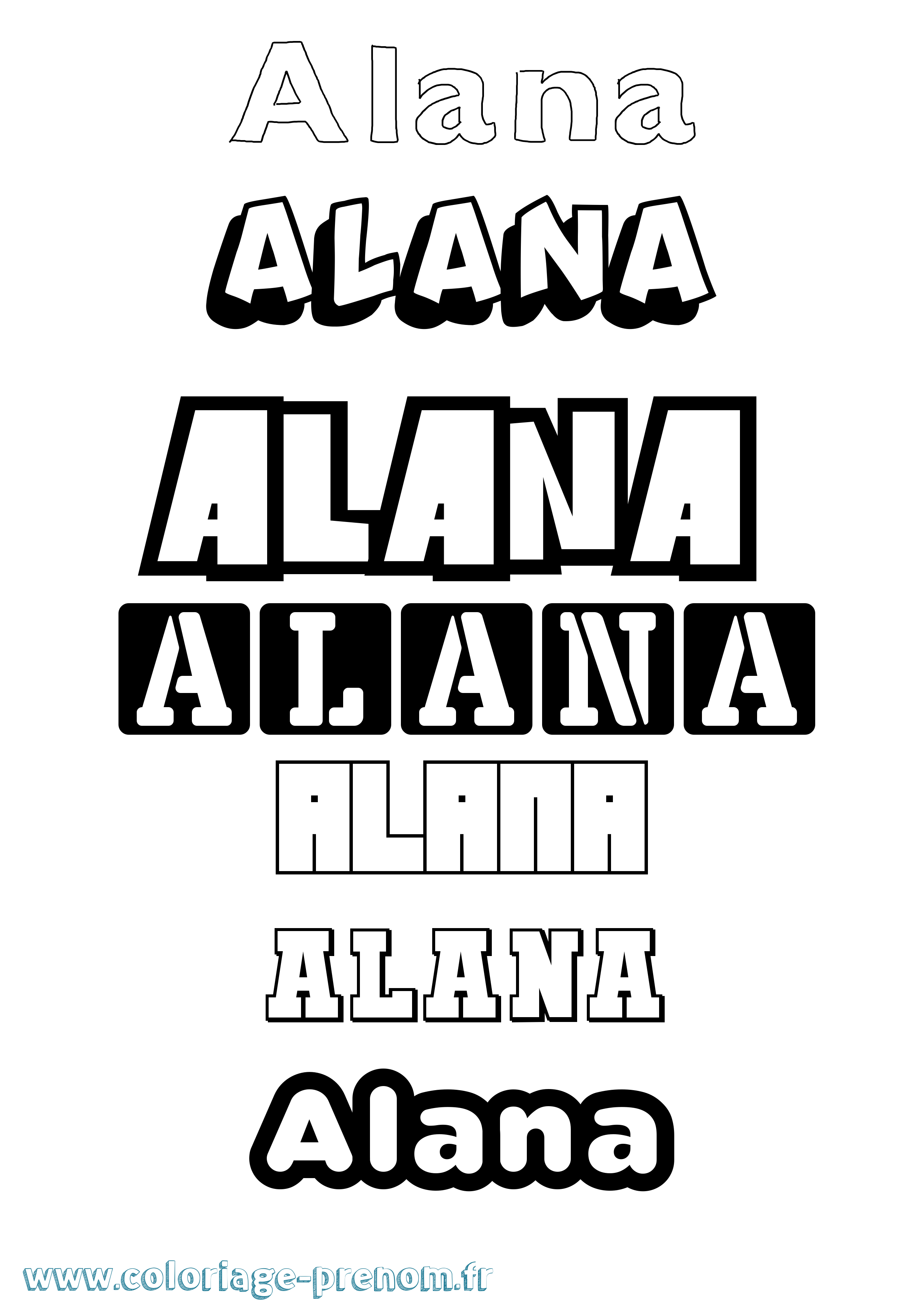Coloriage prénom Alana Simple