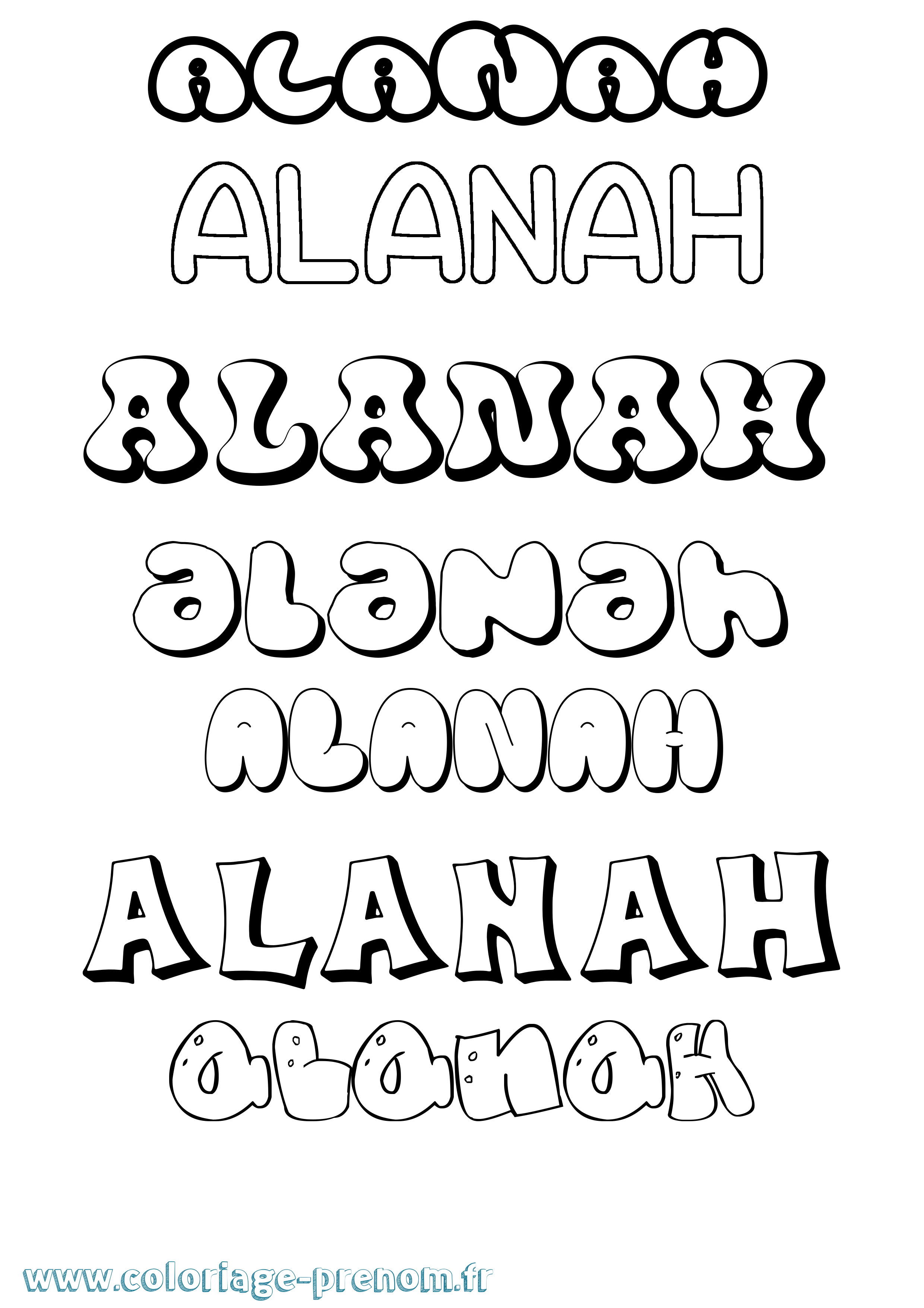 Coloriage prénom Alanah Bubble