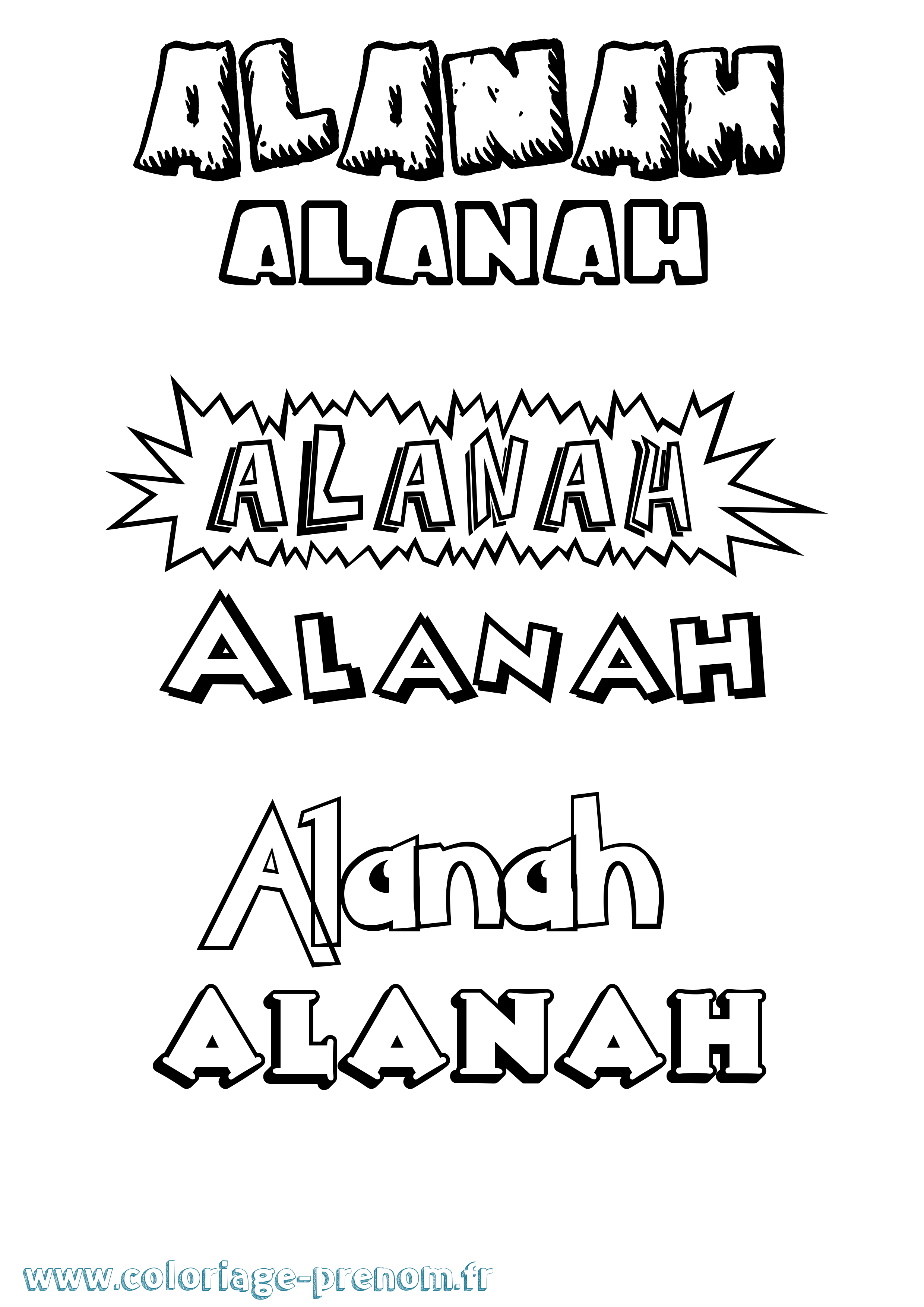 Coloriage Alanah Dessin Animé Coloriage prénom Alanah Dessin Animé