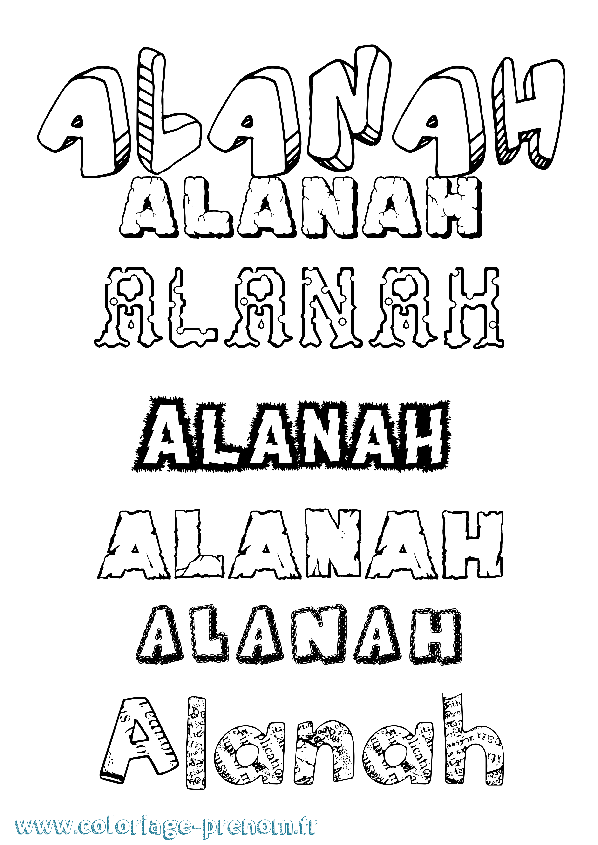 Coloriage Alanah Destructuré Coloriage prénom Alanah Destructuré