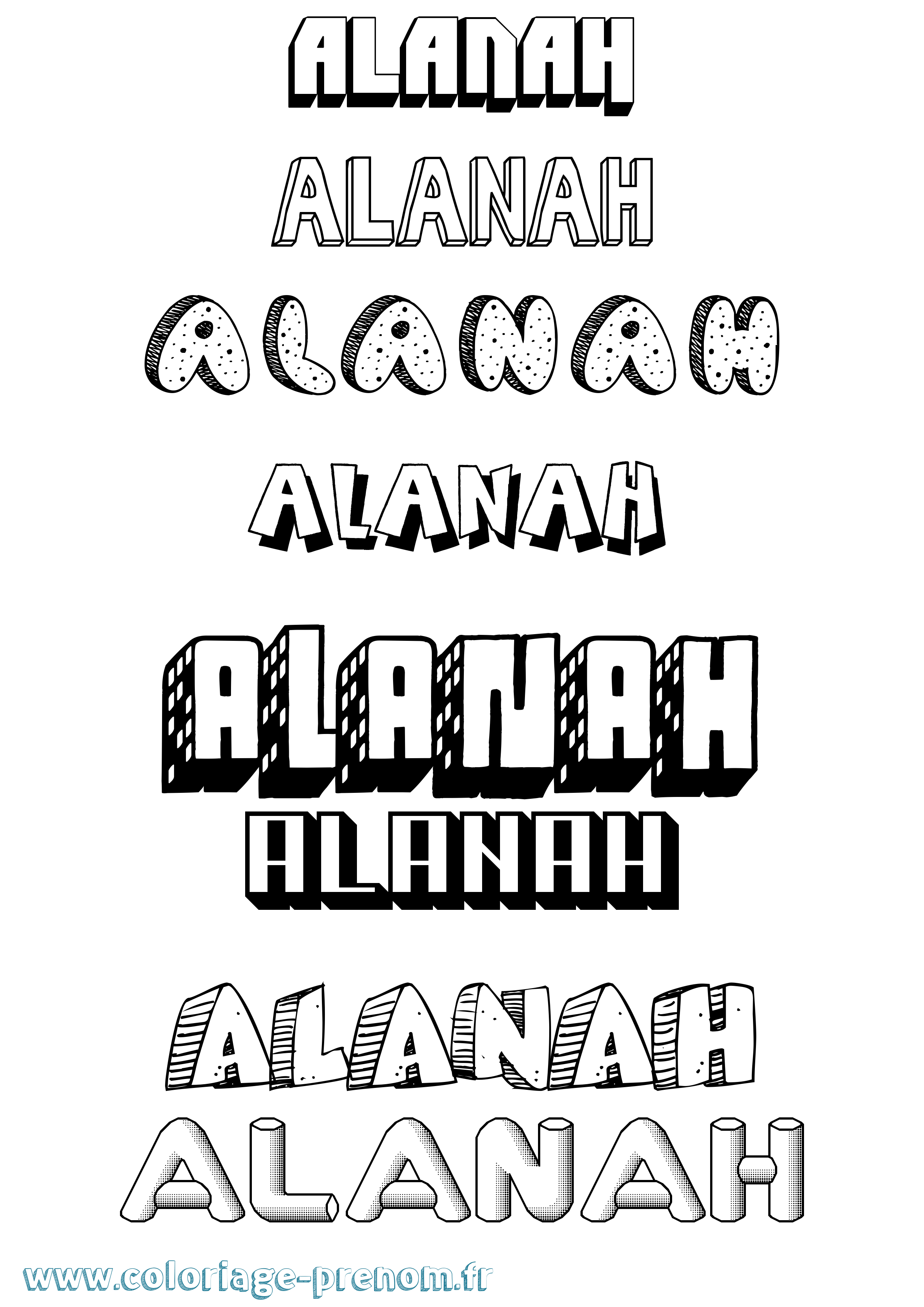 Coloriage prénom Alanah Effet 3D