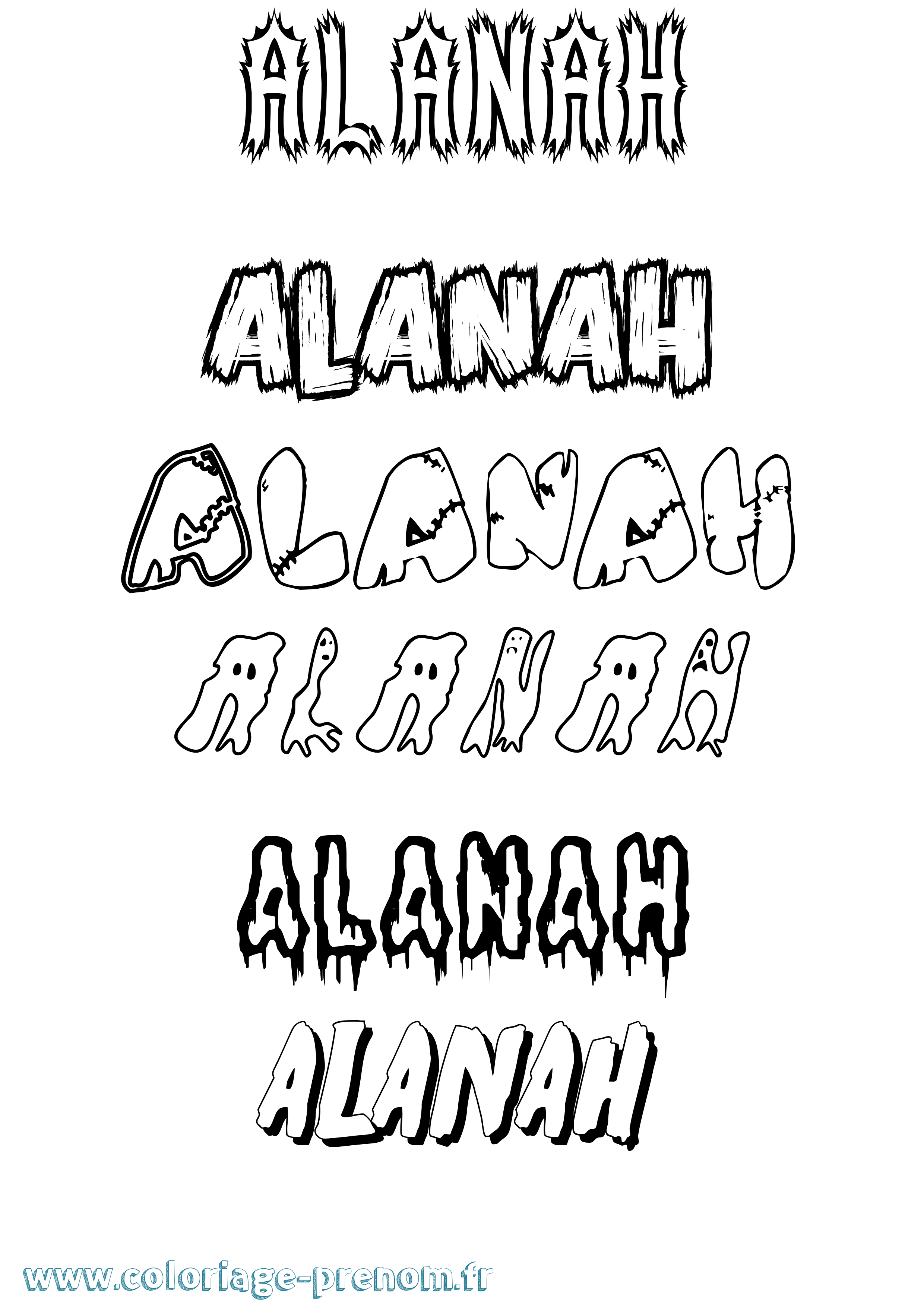 Coloriage Alanah Frisson Coloriage prénom Alanah Frisson