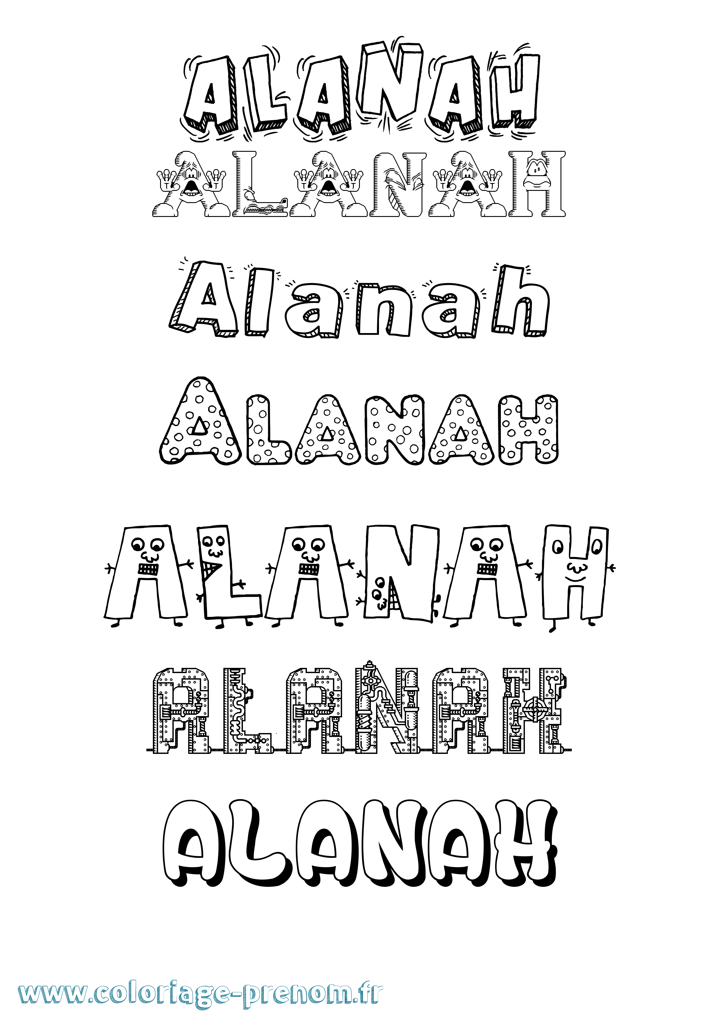 Coloriage prénom Alanah Fun