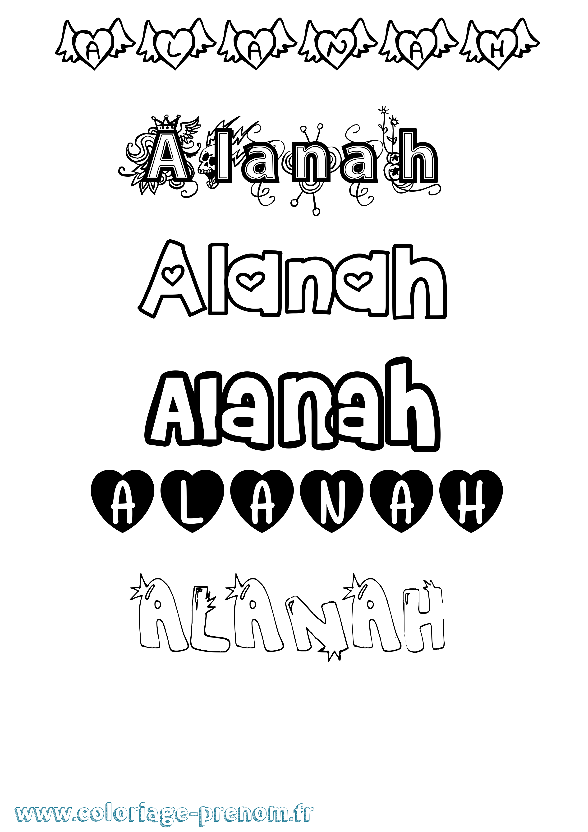 Coloriage prénom Alanah Girly
