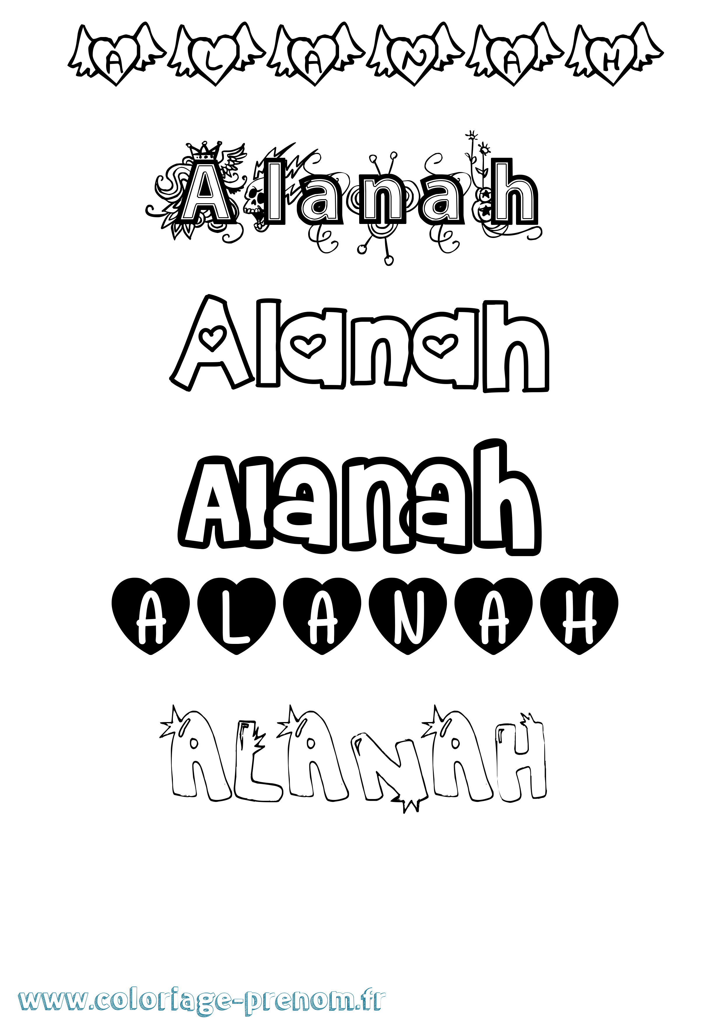 Coloriage Alanah Girly Coloriage prénom Alanah Girly