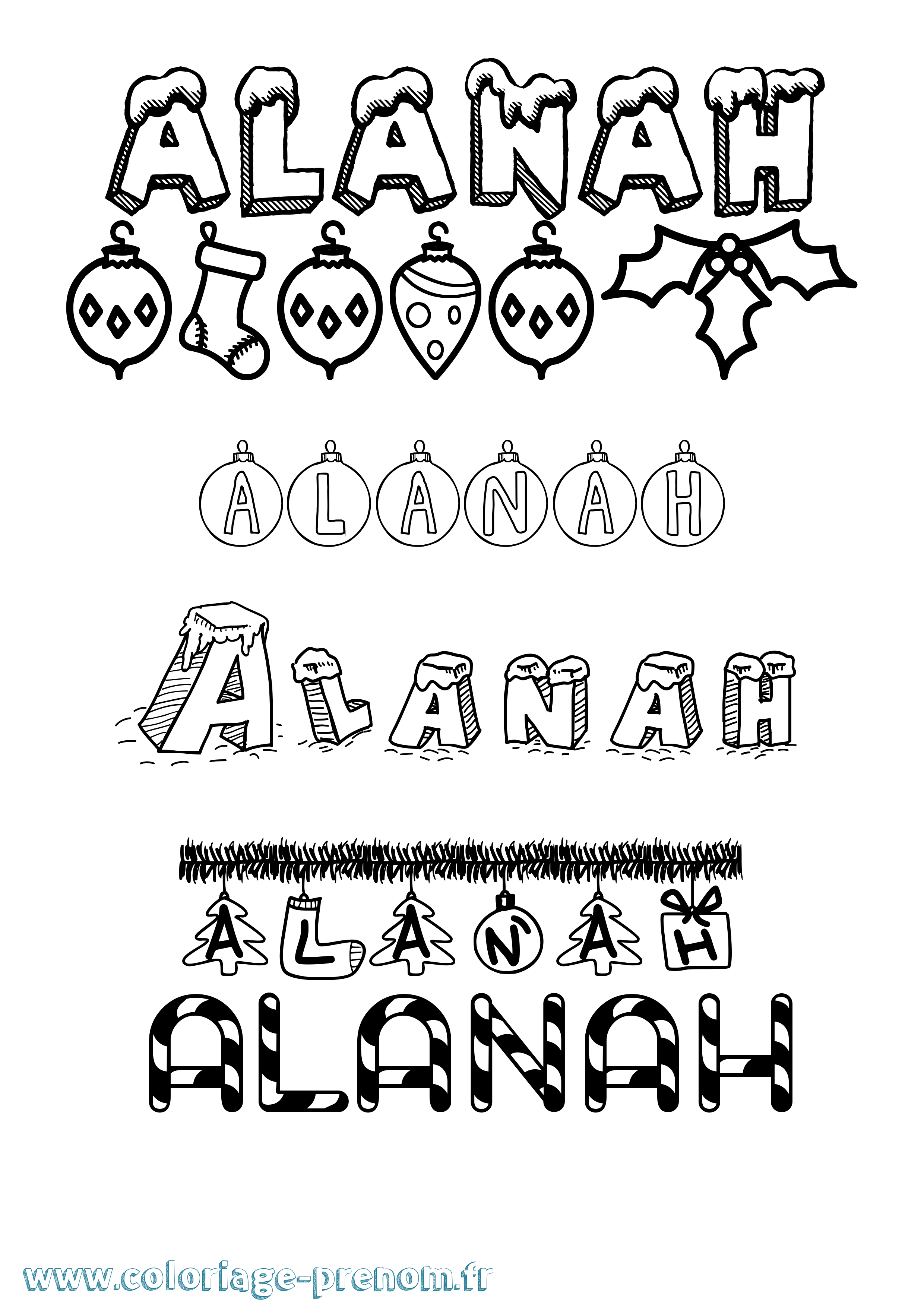 Coloriage prénom Alanah Noël