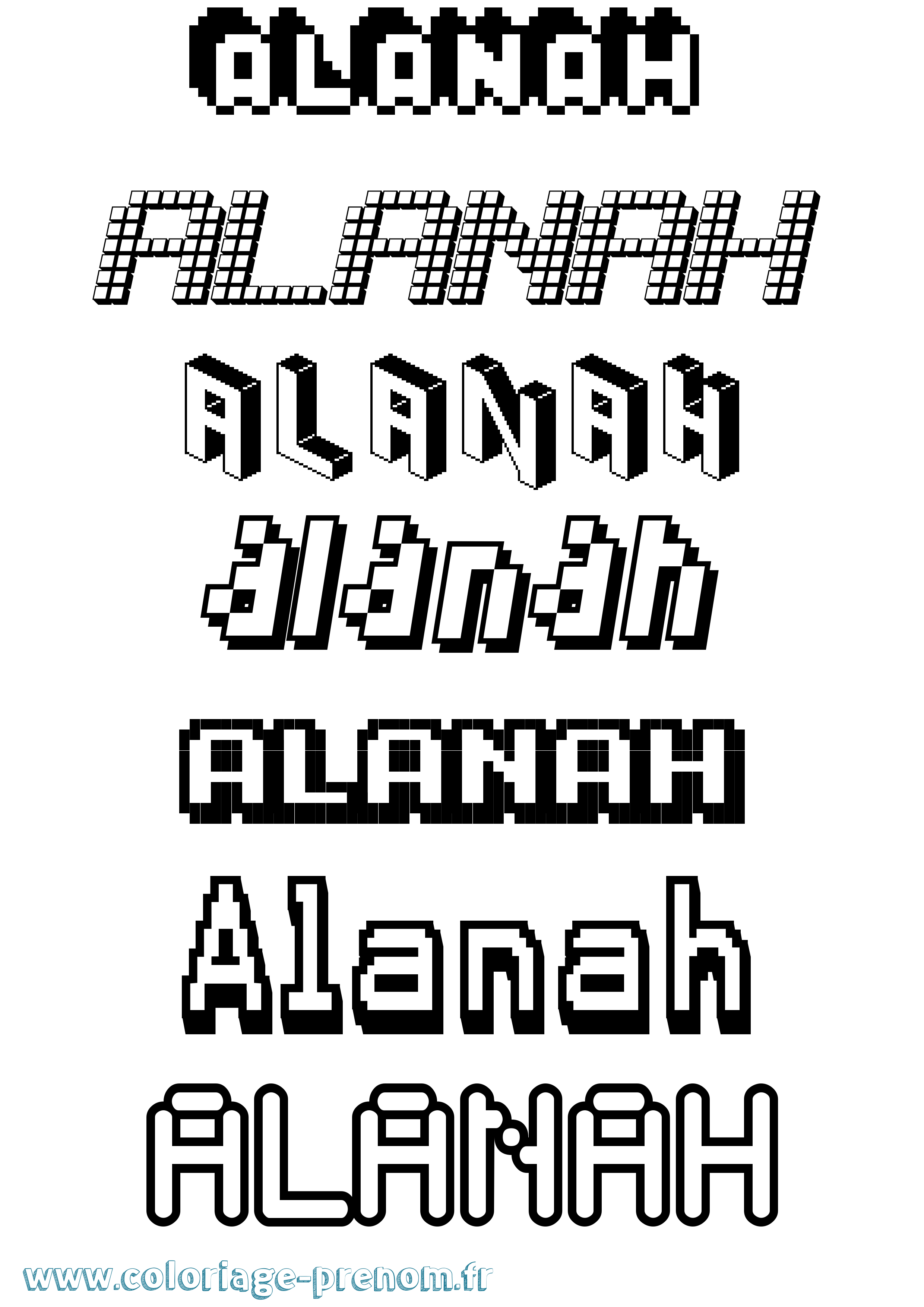 Coloriage Alanah Pixel Coloriage prénom Alanah Pixel