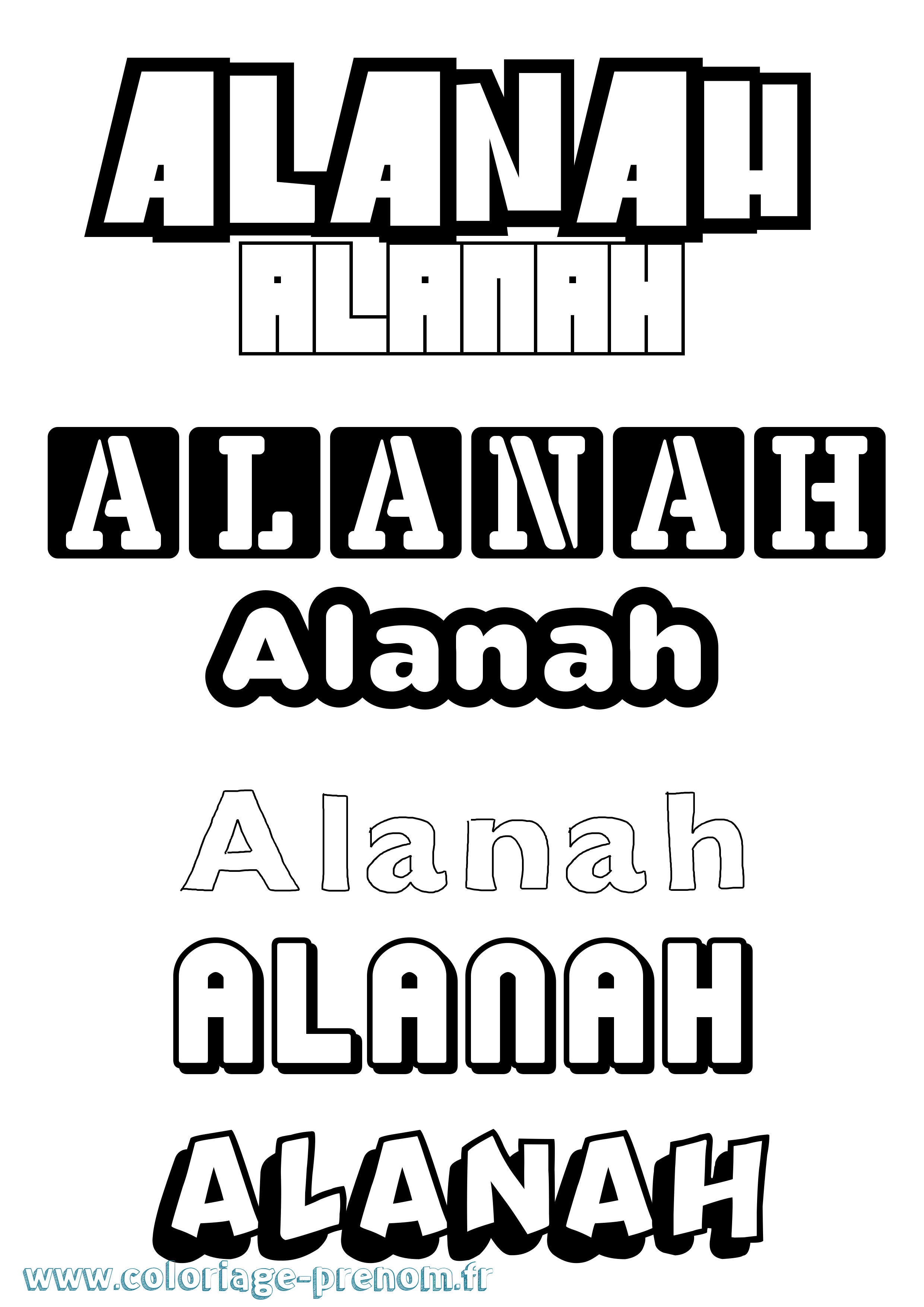 Coloriage prénom Alanah Simple