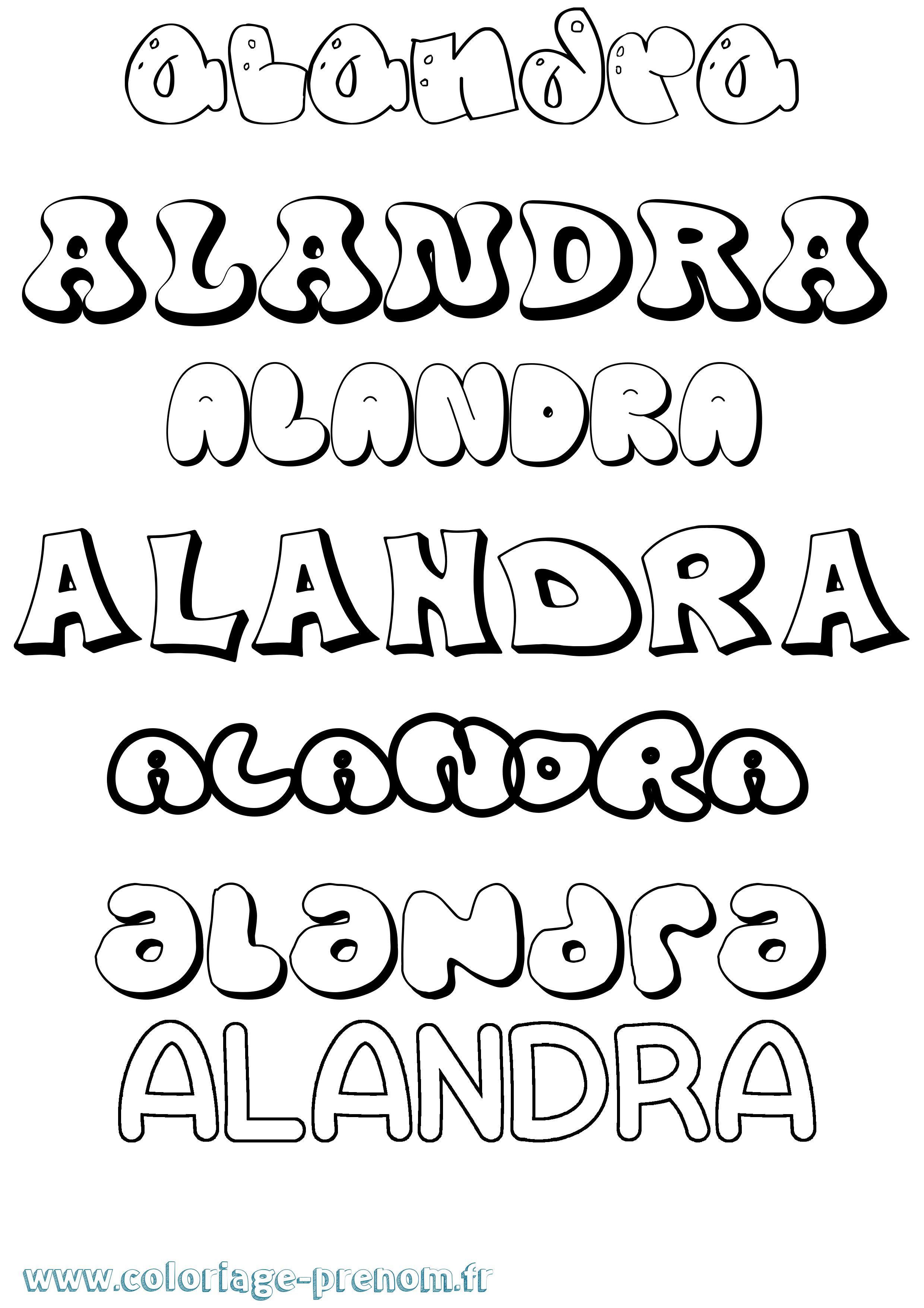 Coloriage prénom Alandra Bubble