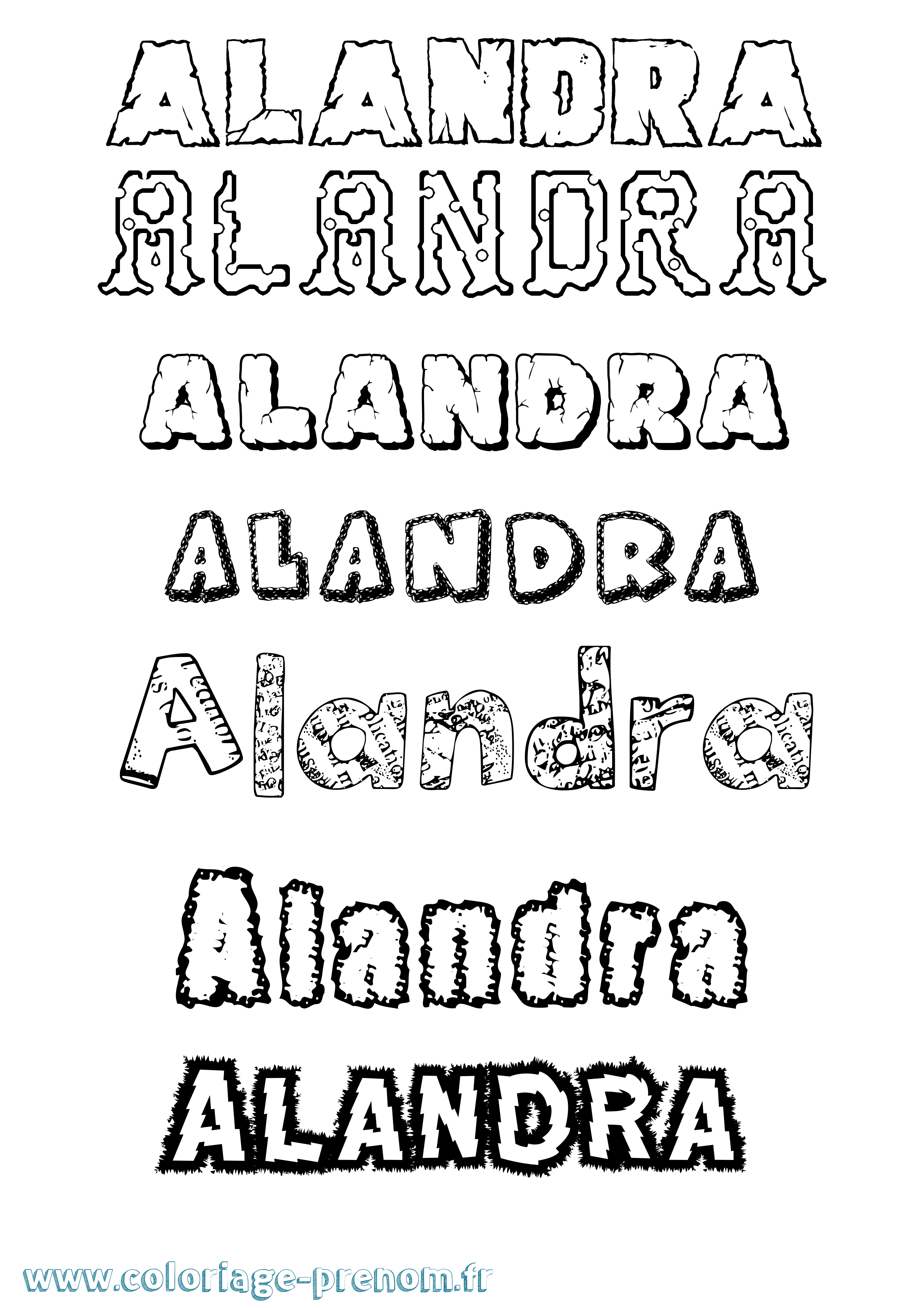 Coloriage prénom Alandra Destructuré