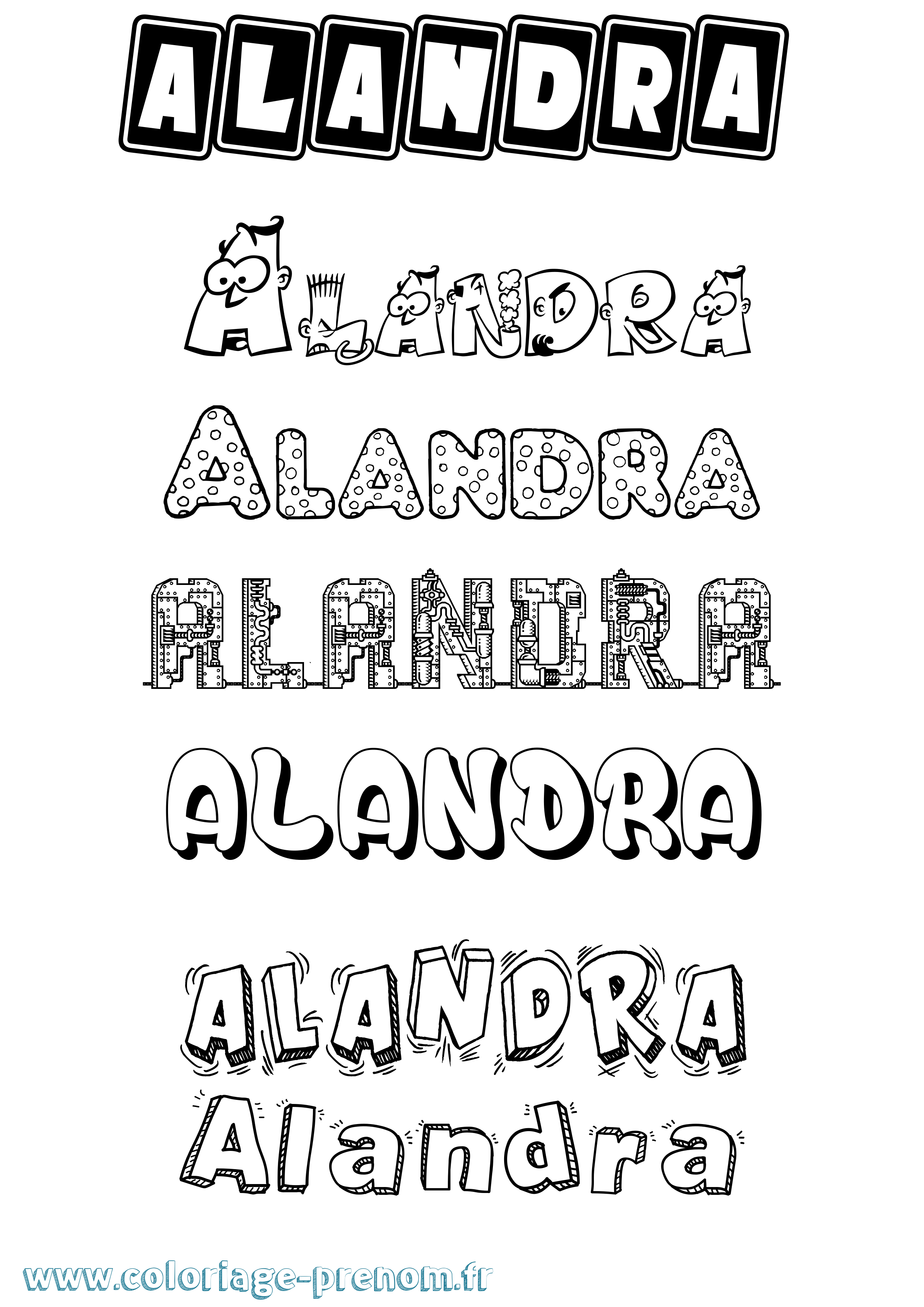 Coloriage prénom Alandra Fun