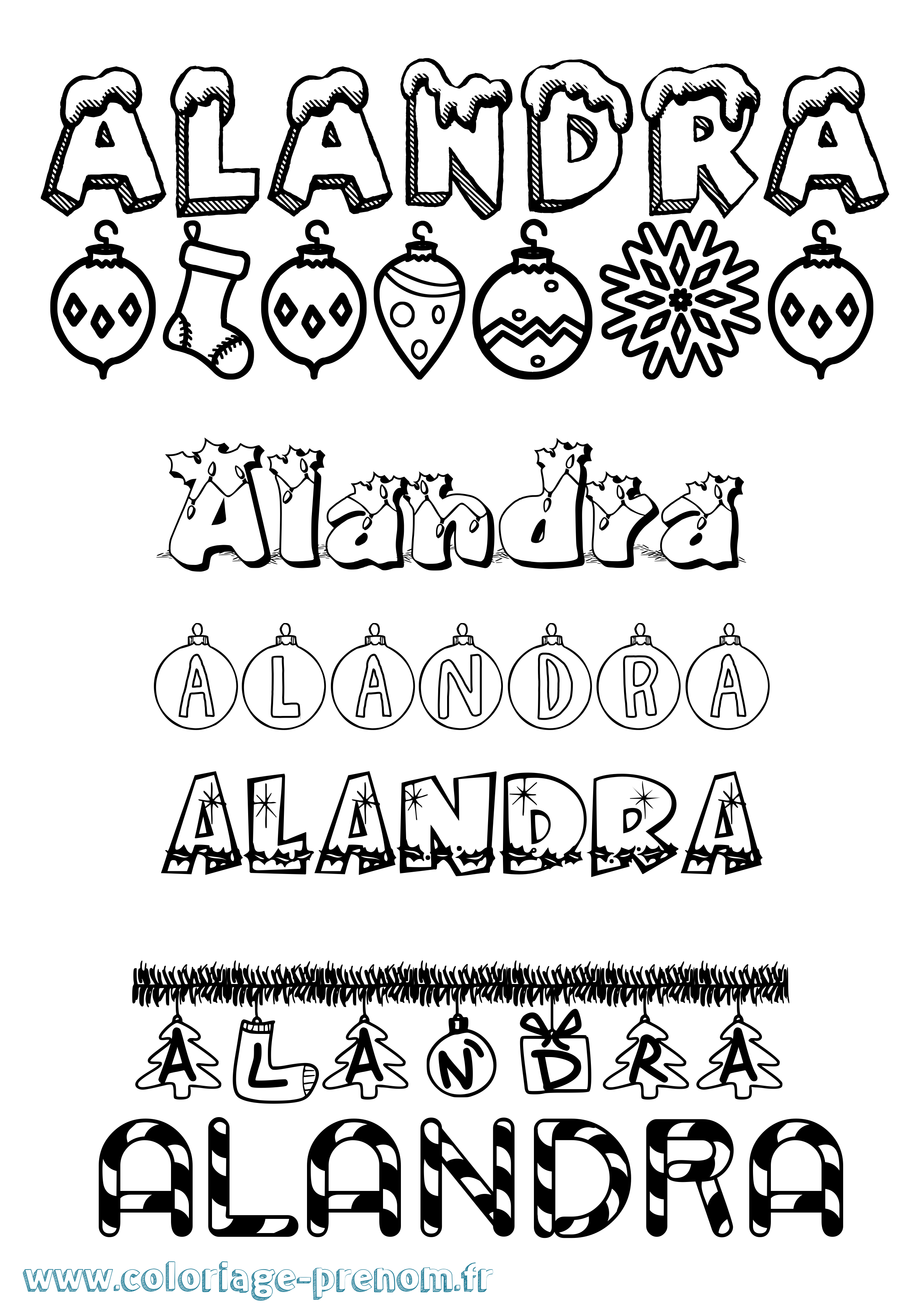 Coloriage prénom Alandra Noël