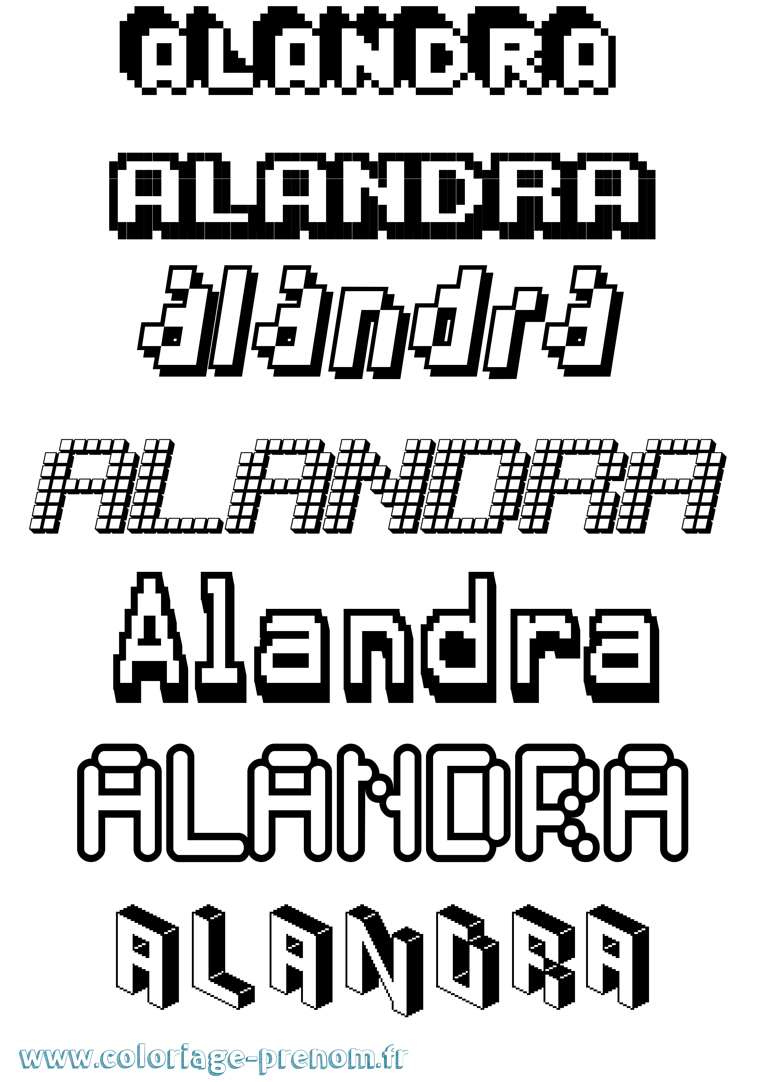 Coloriage prénom Alandra Pixel