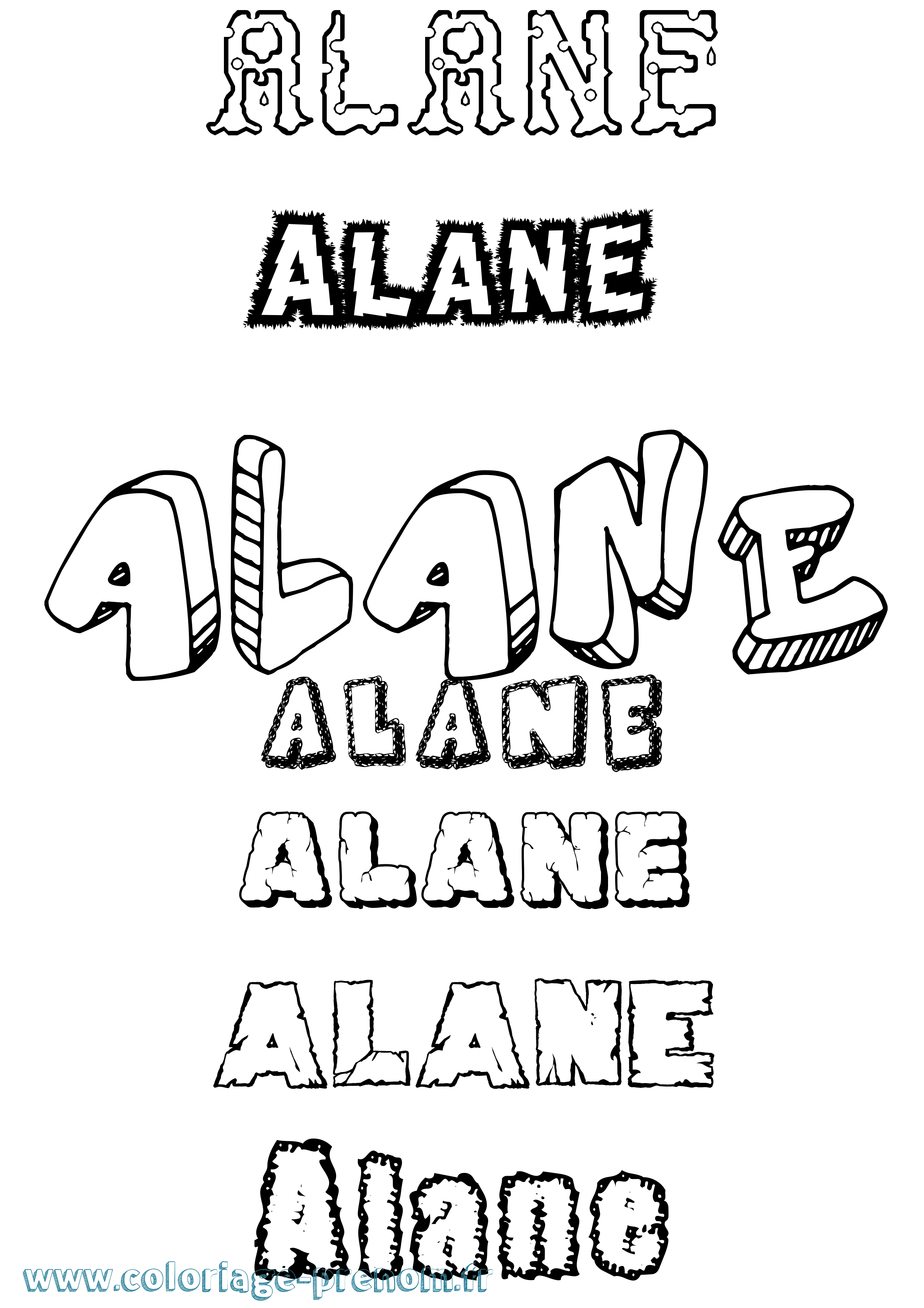 Coloriage prénom Alane Destructuré