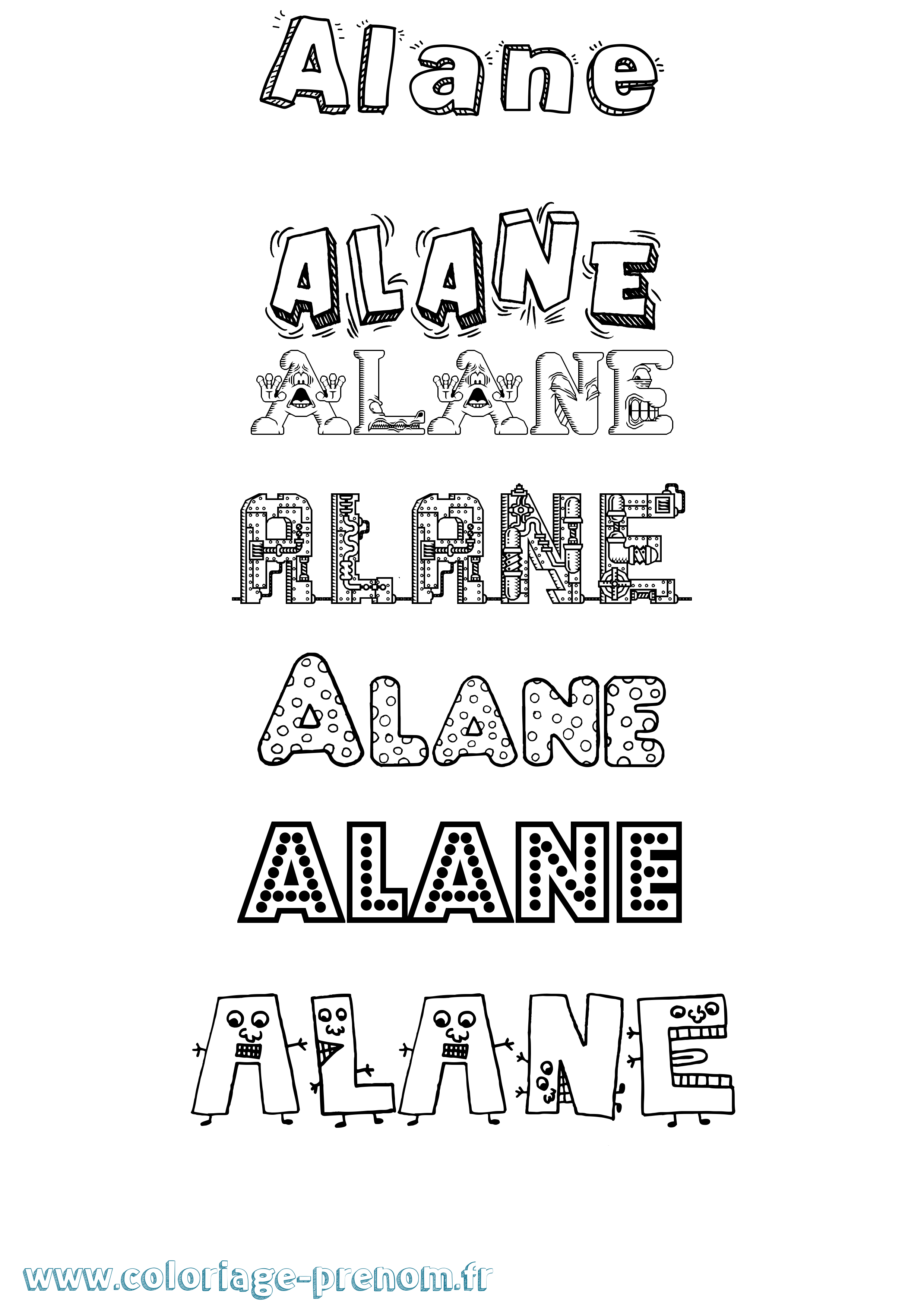 Coloriage prénom Alane Fun