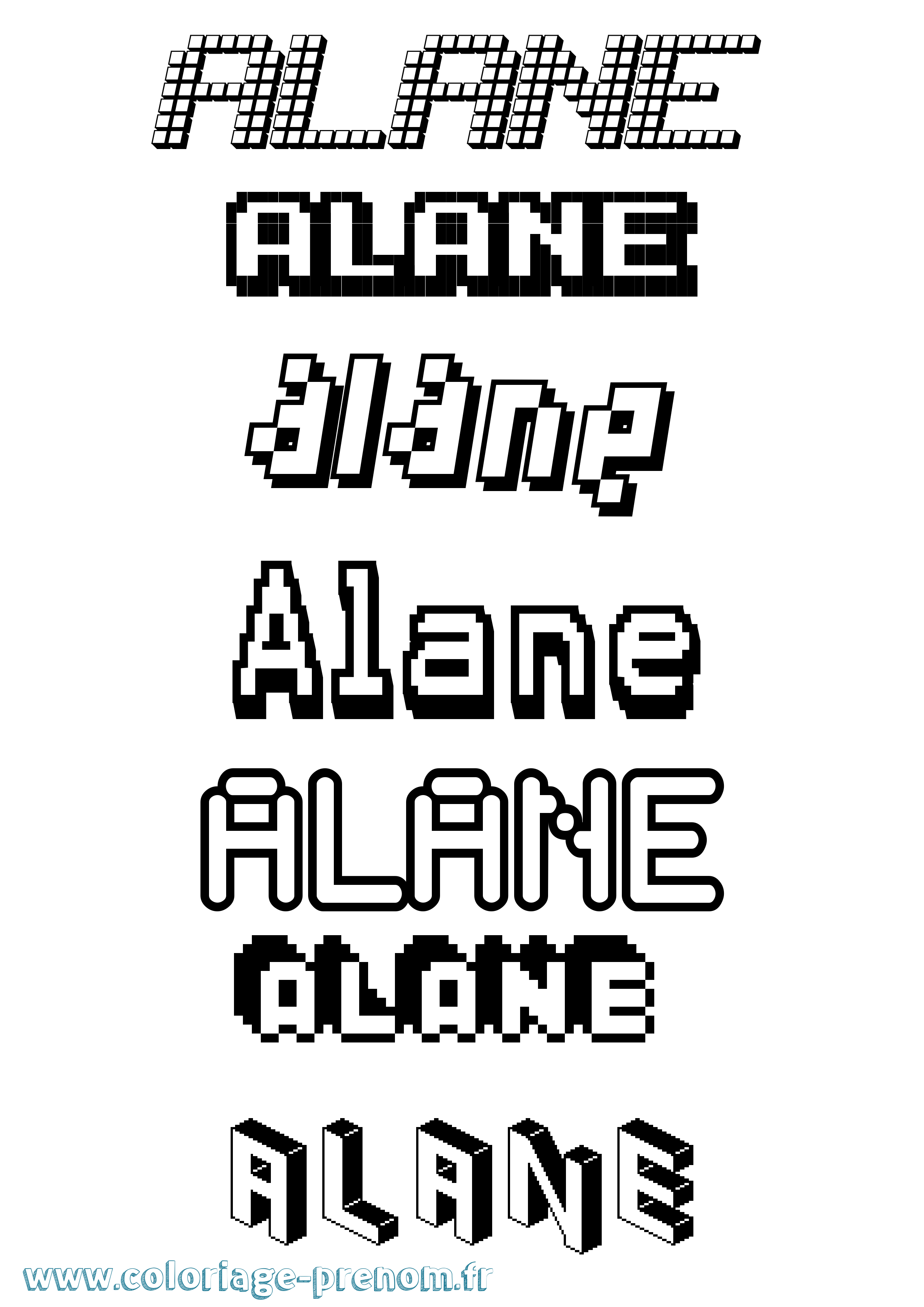 Coloriage prénom Alane Pixel
