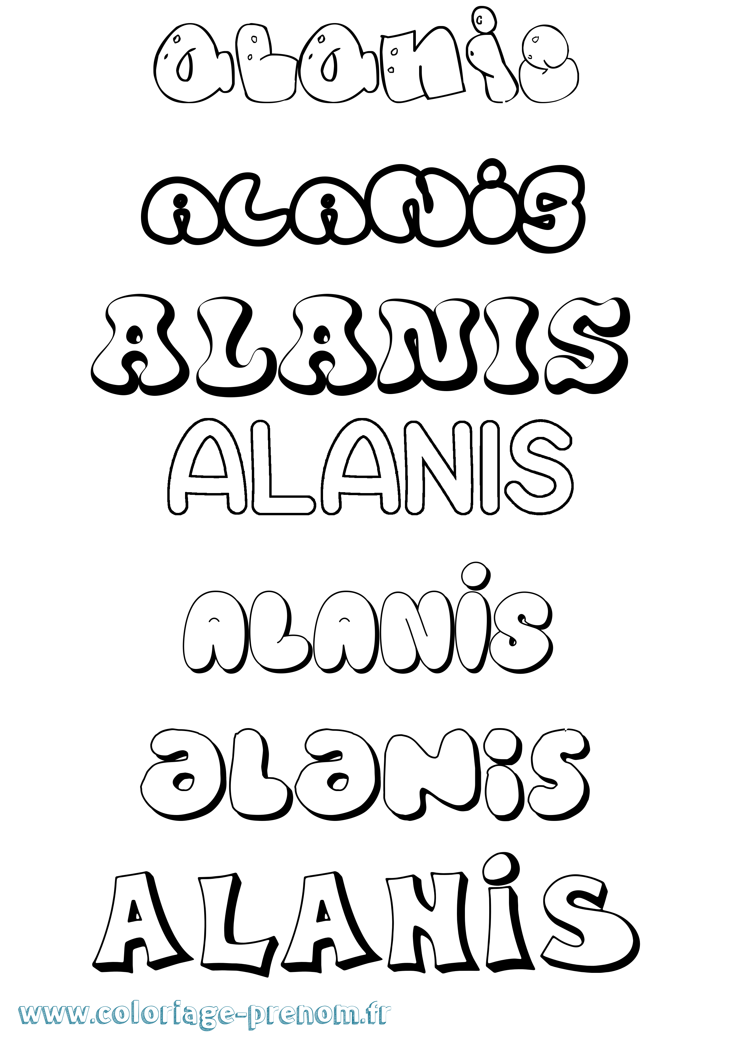Coloriage prénom Alanis Bubble