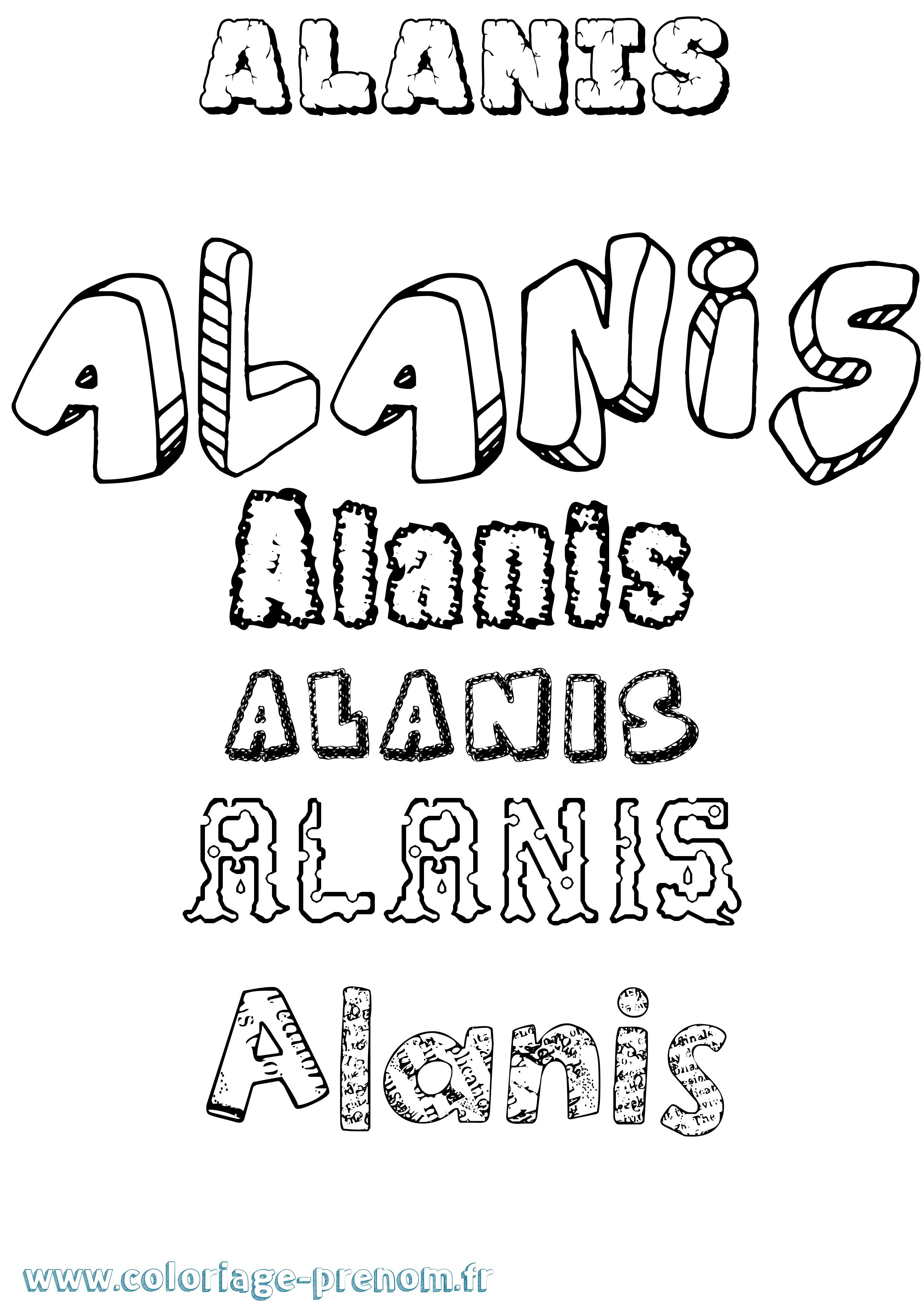 Coloriage prénom Alanis Destructuré