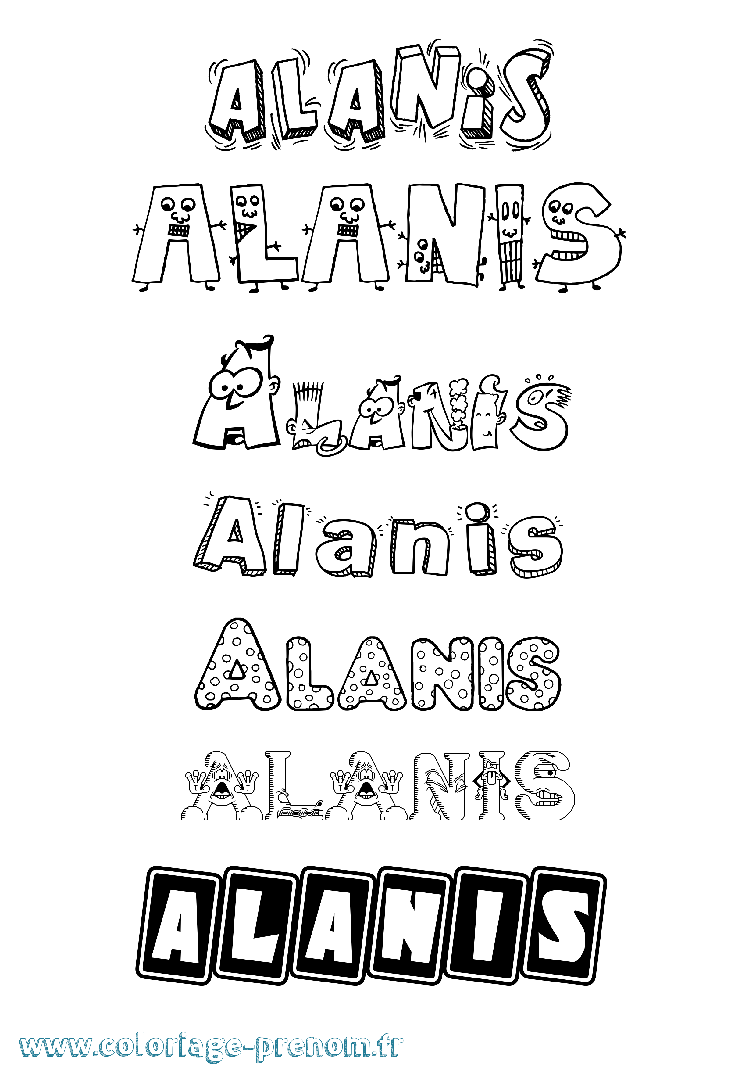 Coloriage prénom Alanis Fun