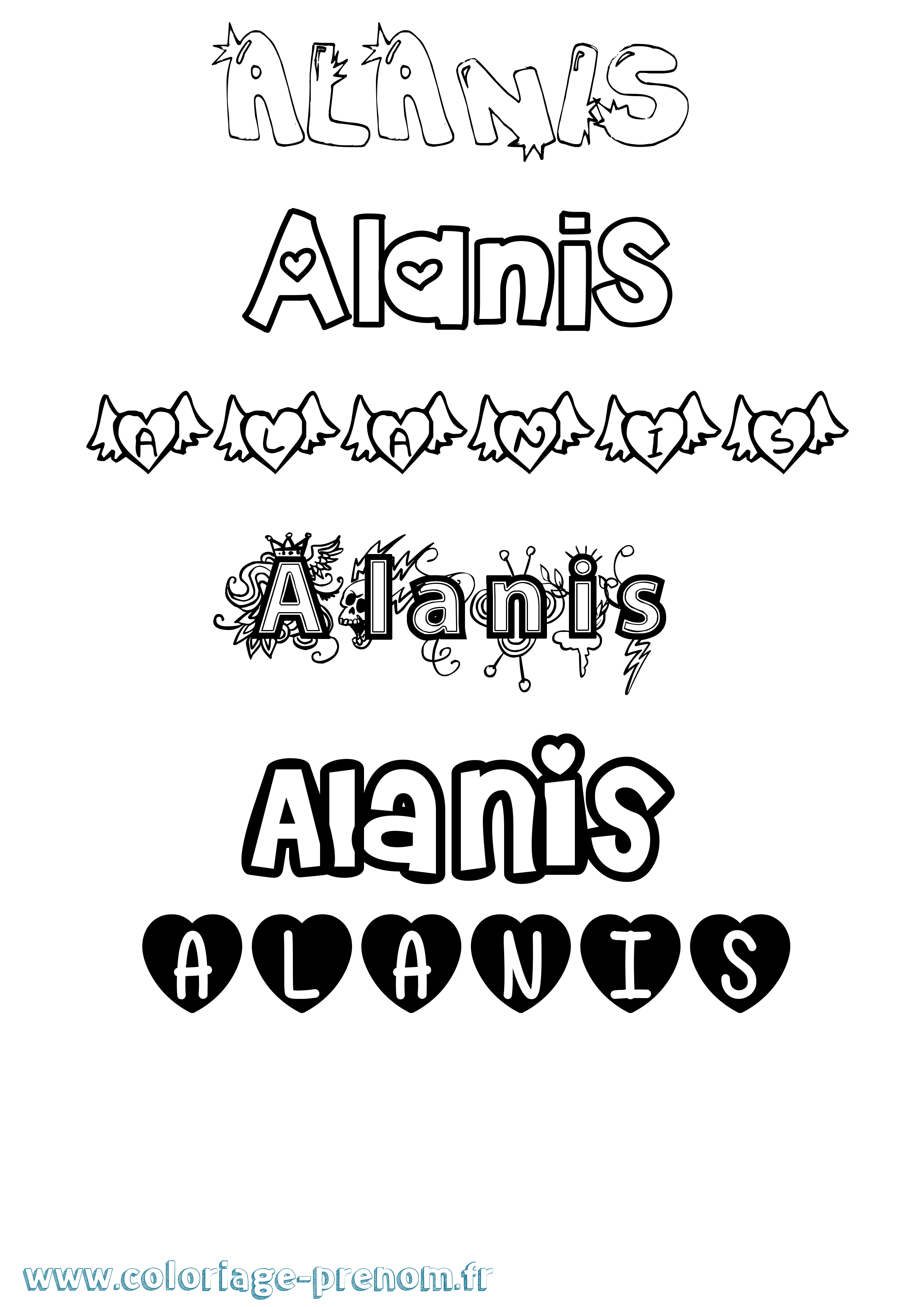 Coloriage prénom Alanis Girly