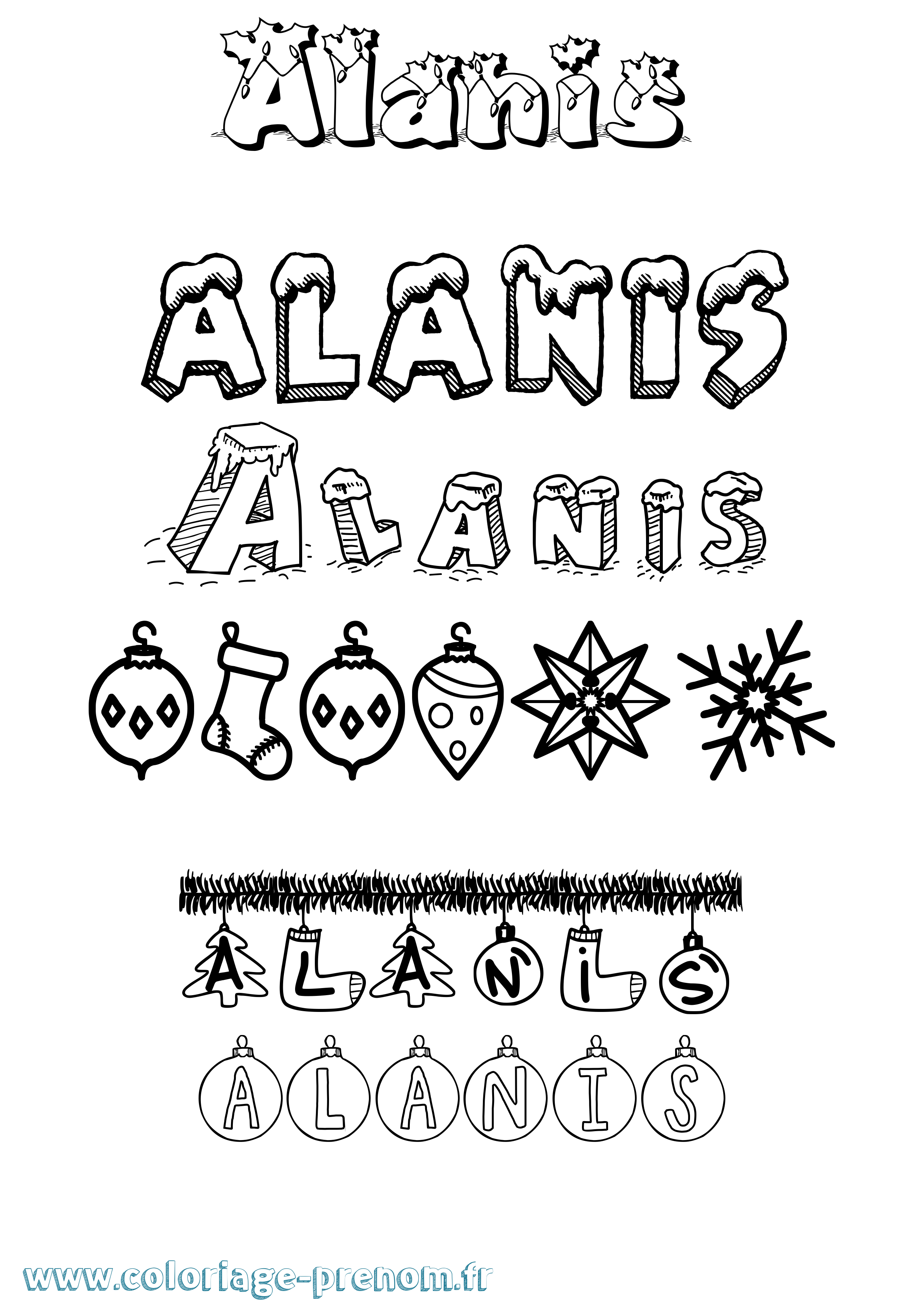 Coloriage prénom Alanis Noël