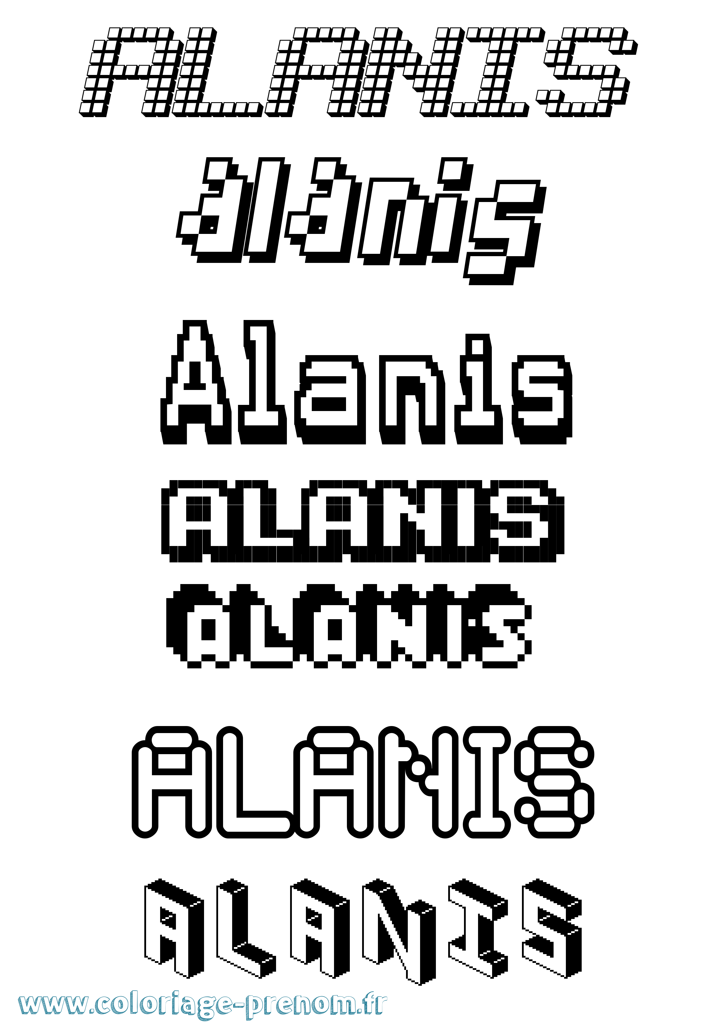 Coloriage prénom Alanis Pixel