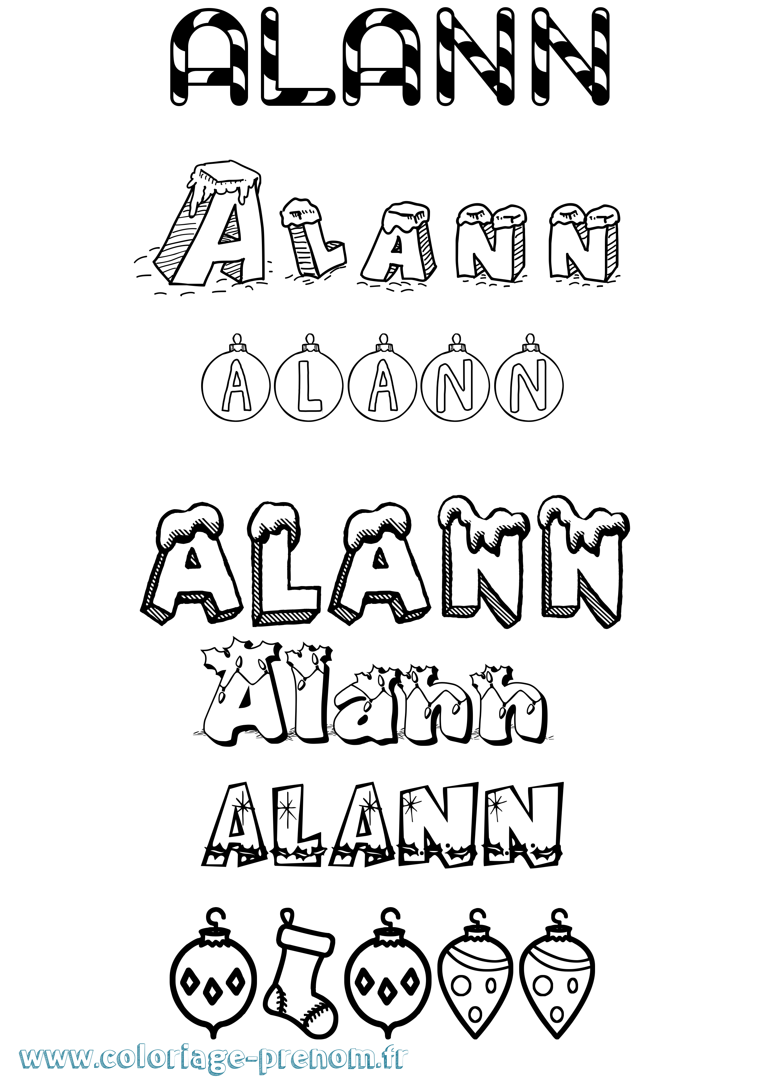 Coloriage prénom Alann Noël