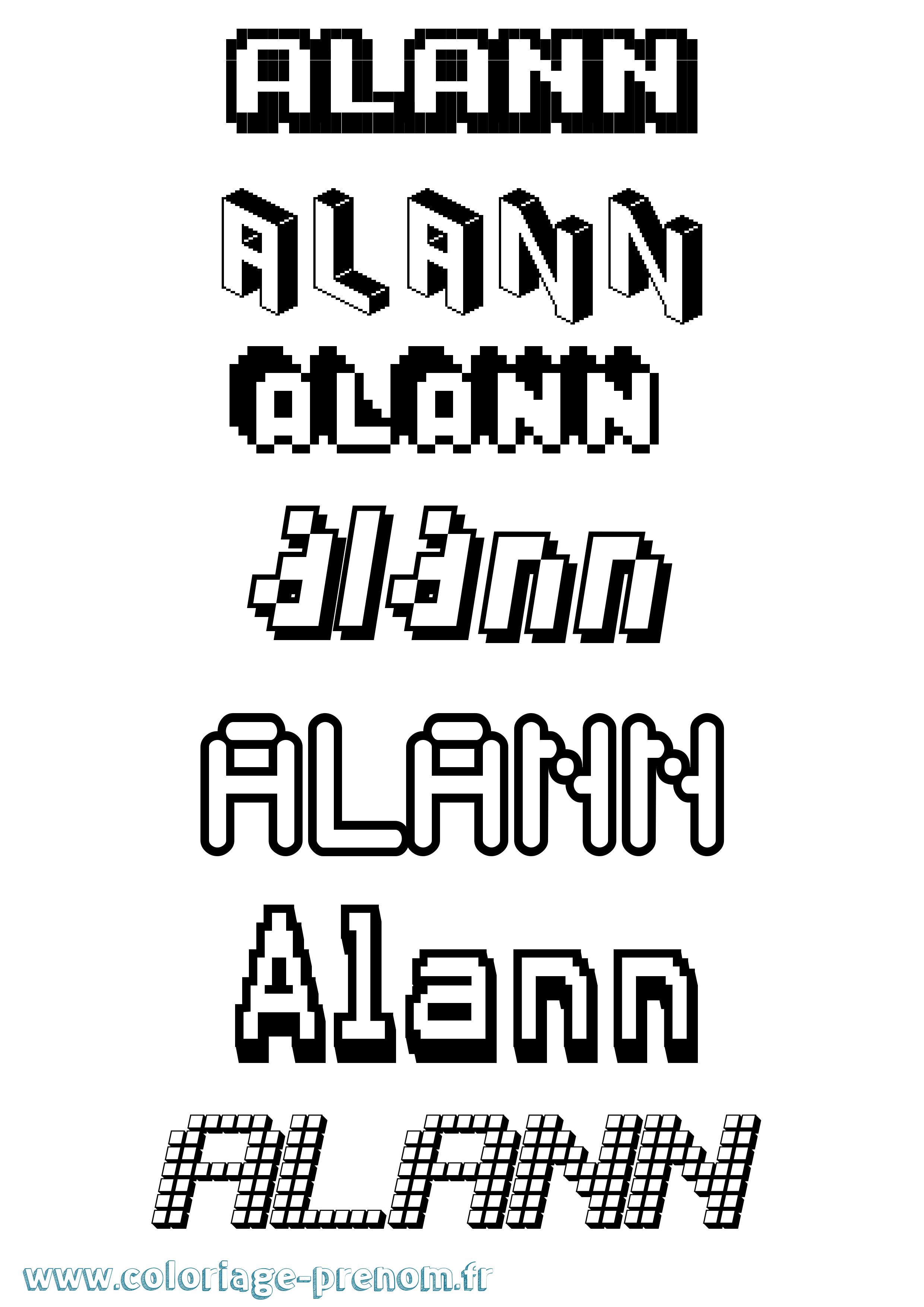 Coloriage prénom Alann Pixel