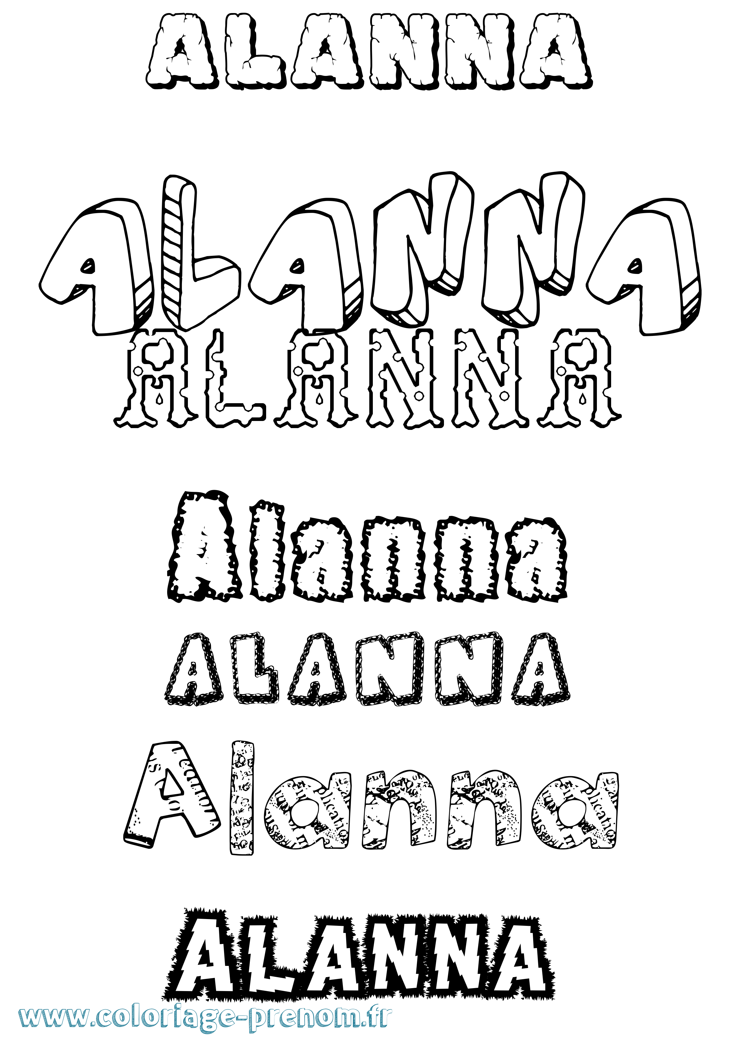 Coloriage prénom Alanna Destructuré