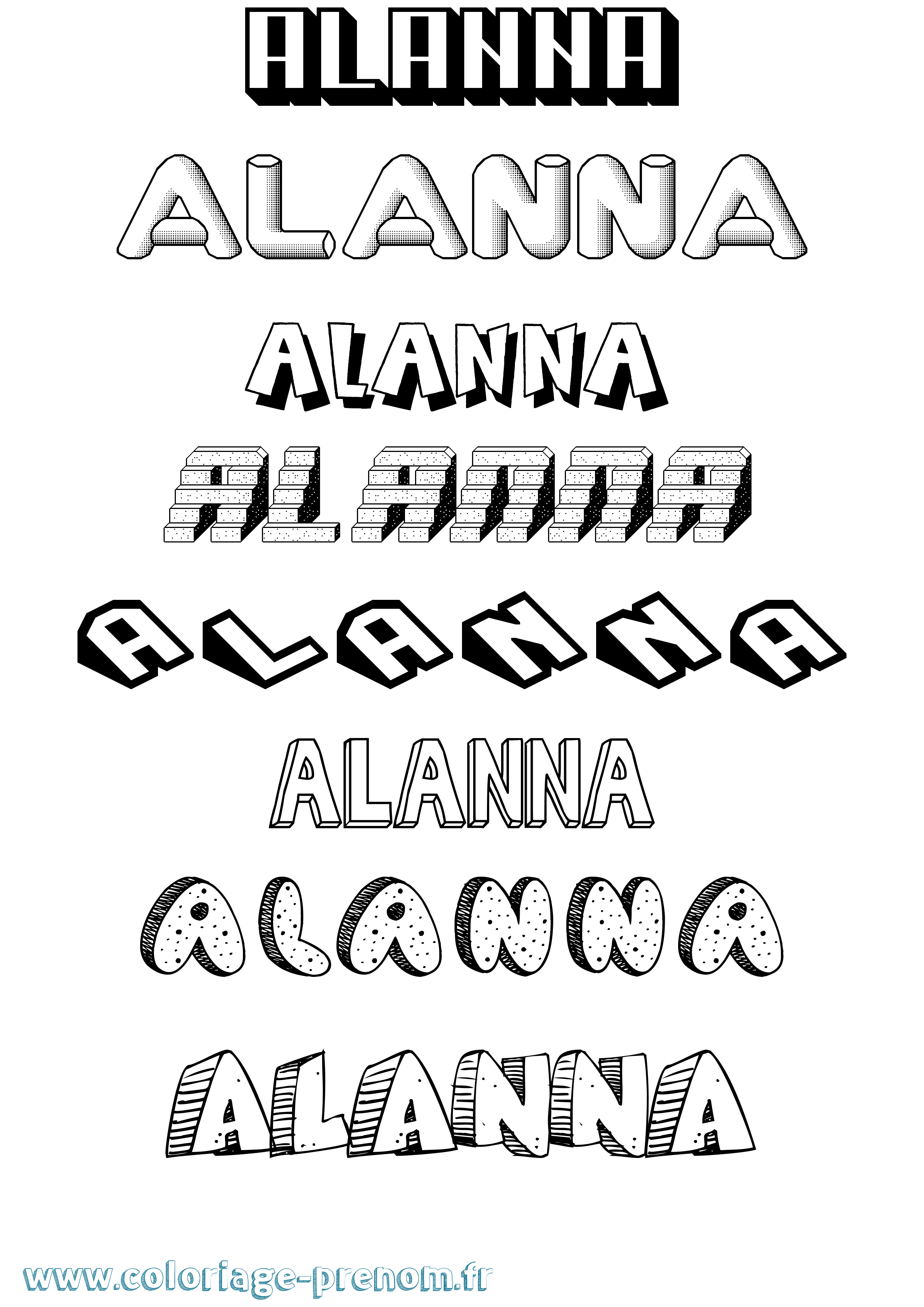 Coloriage prénom Alanna Effet 3D
