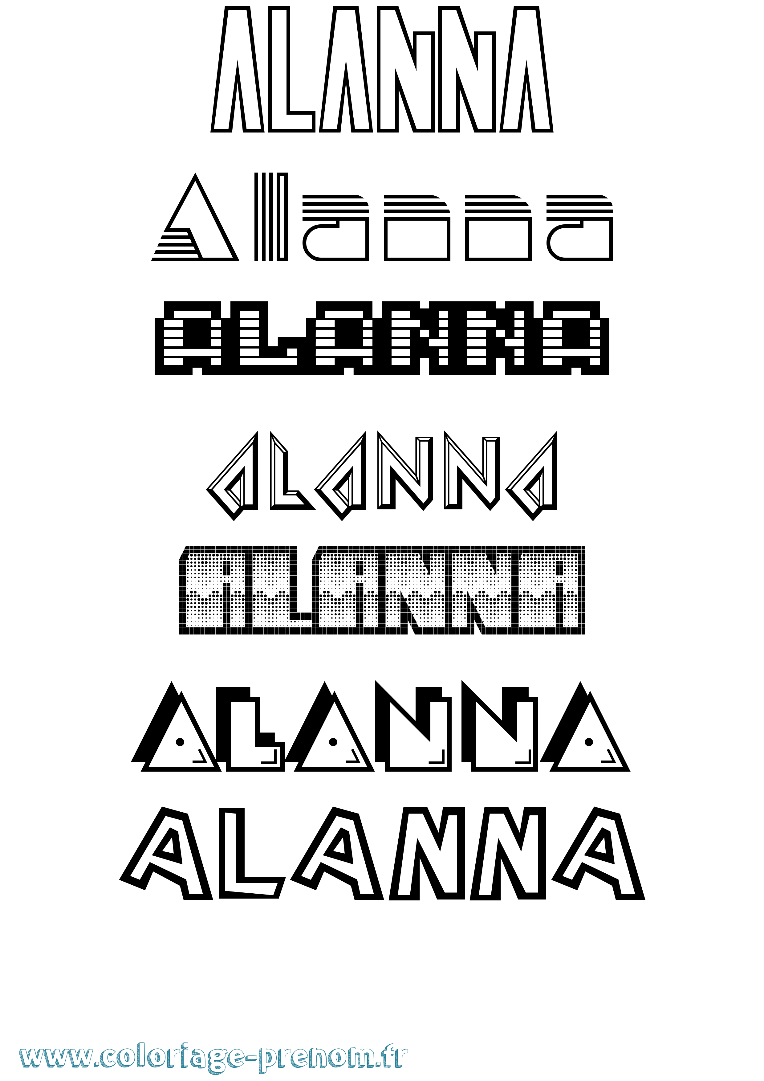 Coloriage prénom Alanna Jeux Vidéos