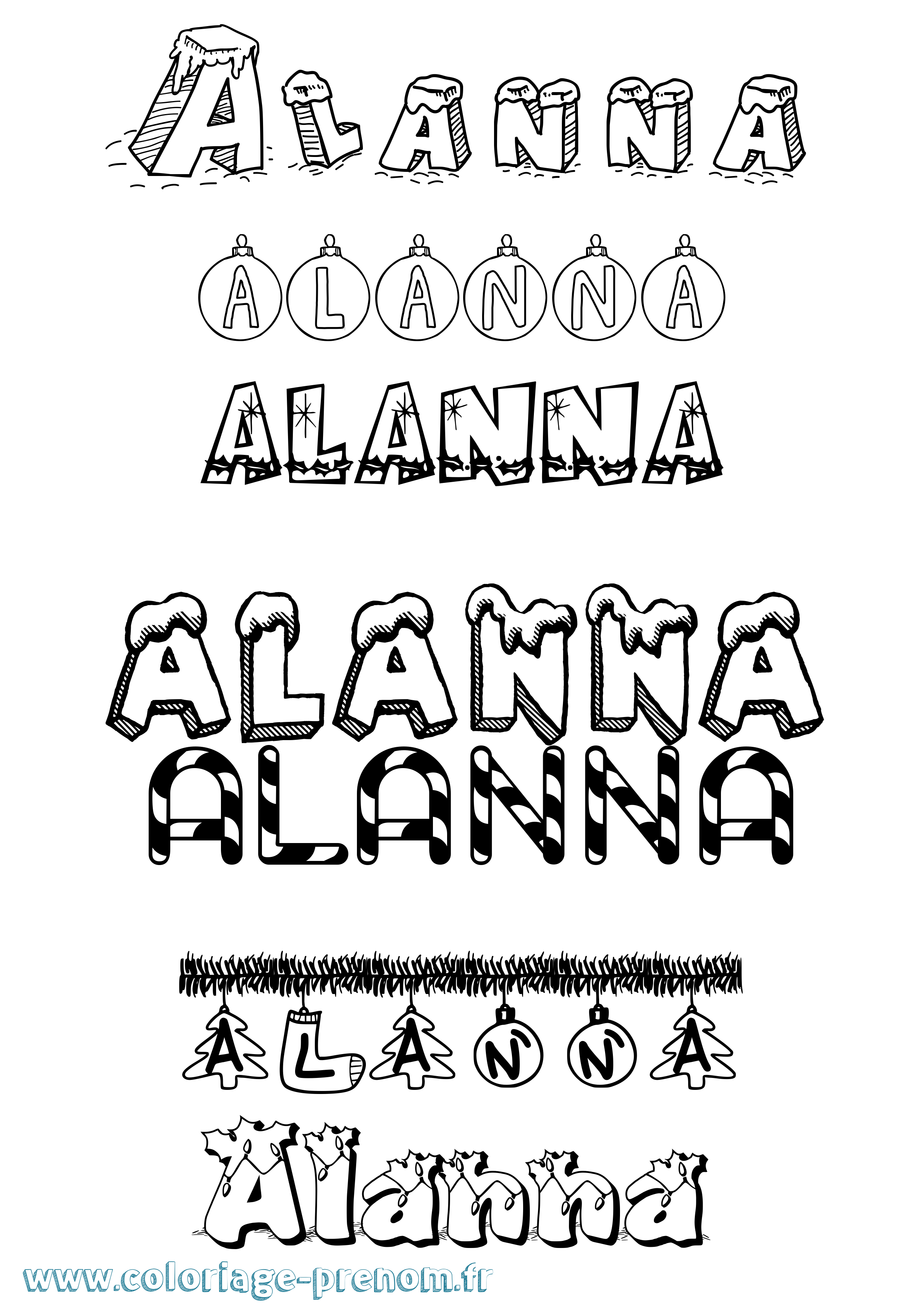 Coloriage prénom Alanna Noël