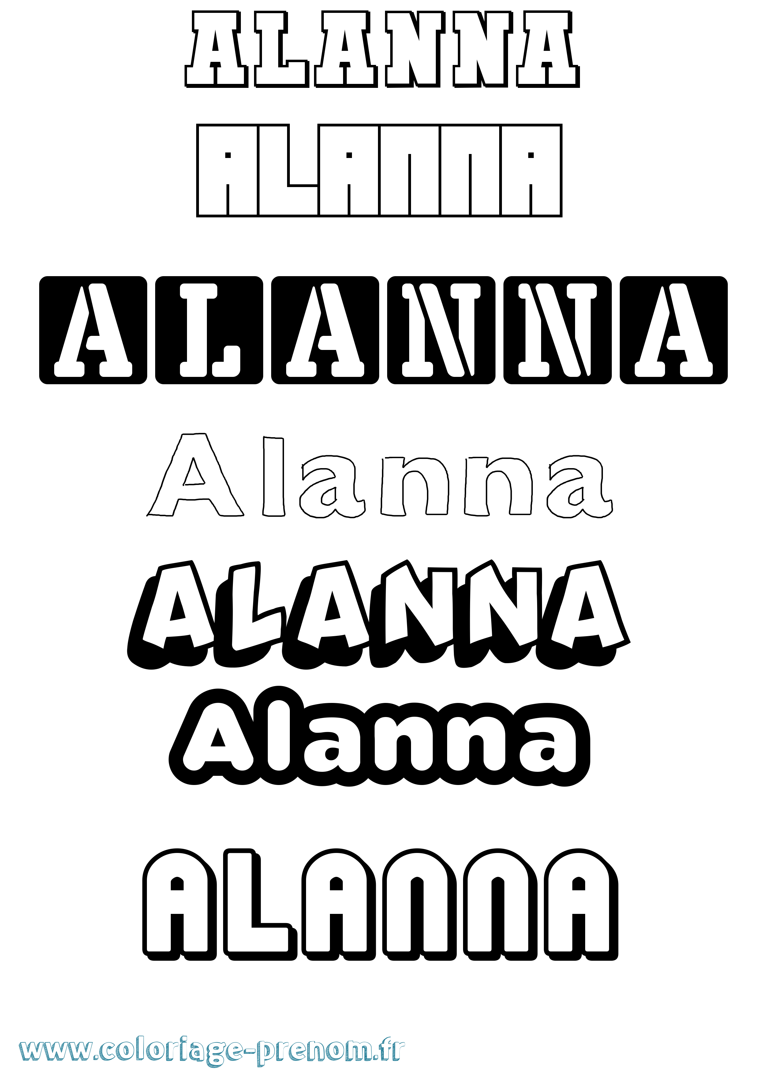 Coloriage prénom Alanna Simple
