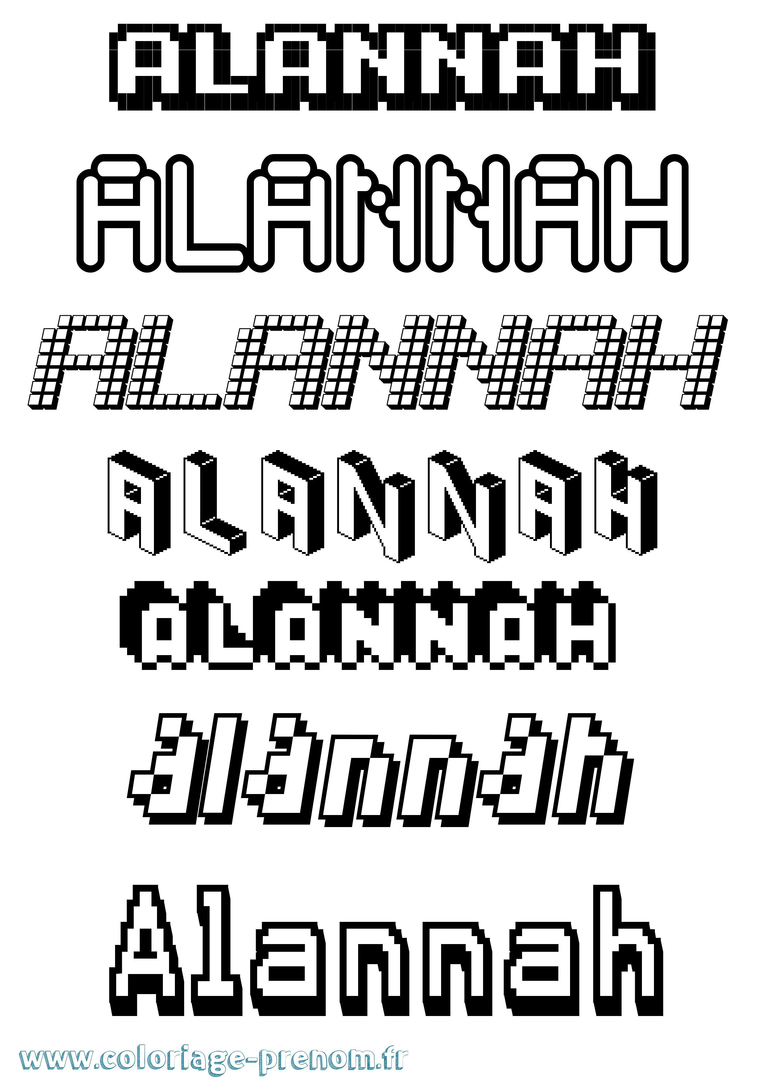 Coloriage prénom Alannah Pixel