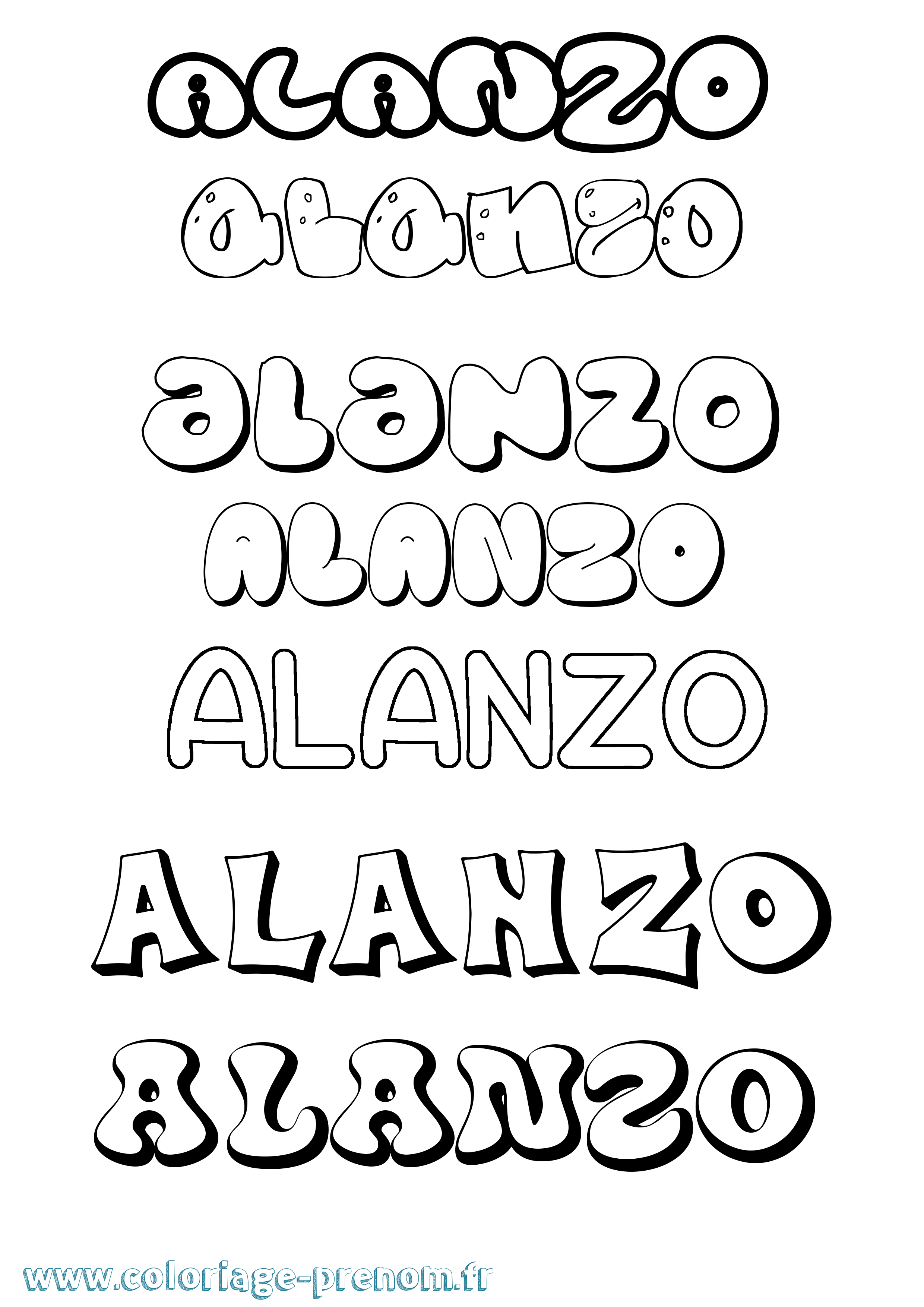 Coloriage prénom Alanzo Bubble