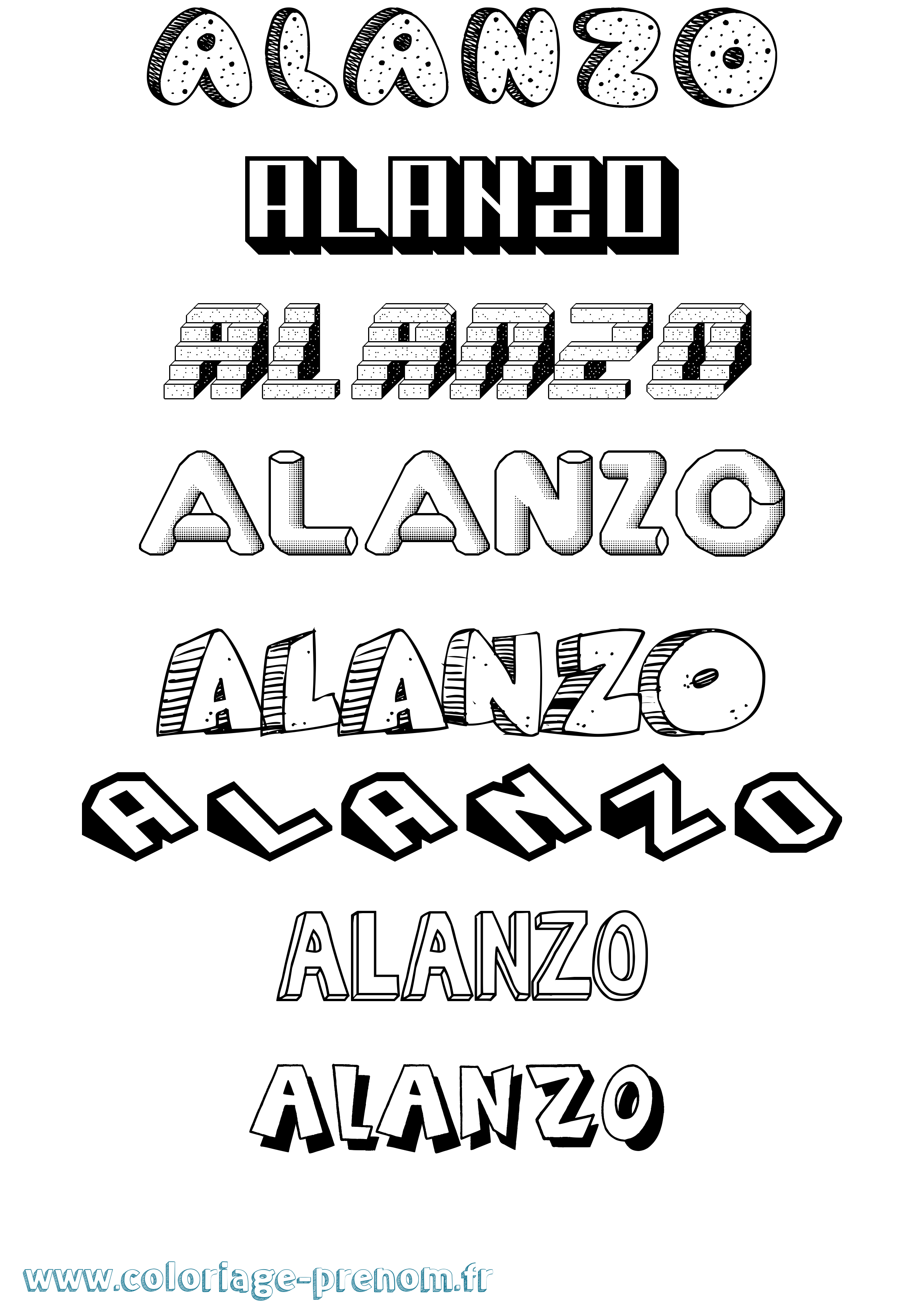 Coloriage prénom Alanzo Effet 3D