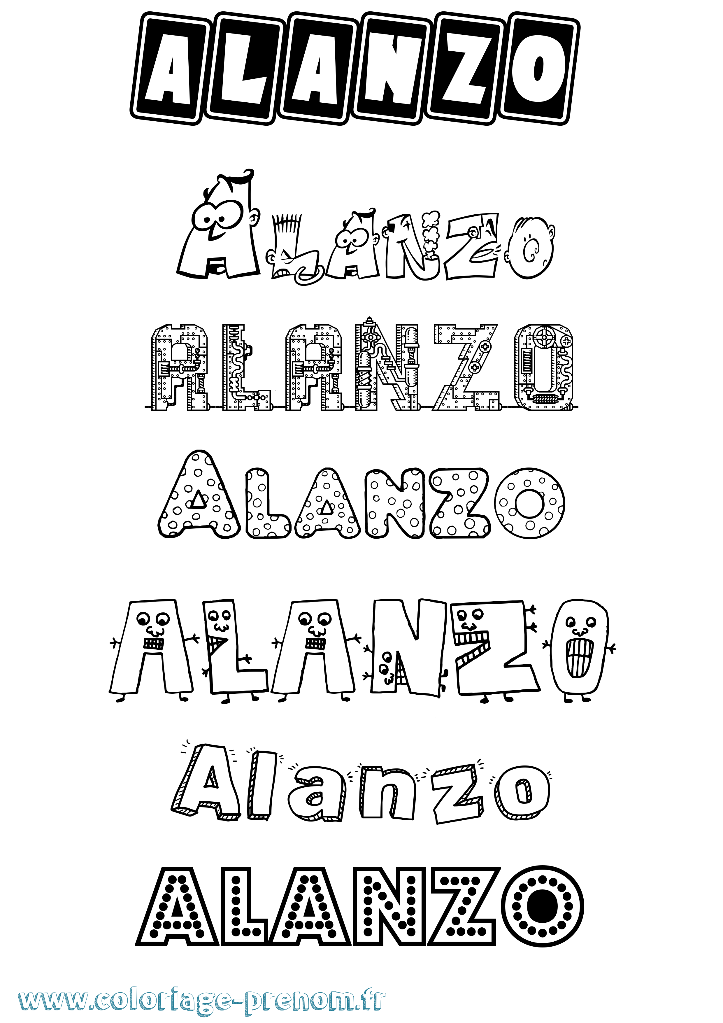 Coloriage prénom Alanzo Fun