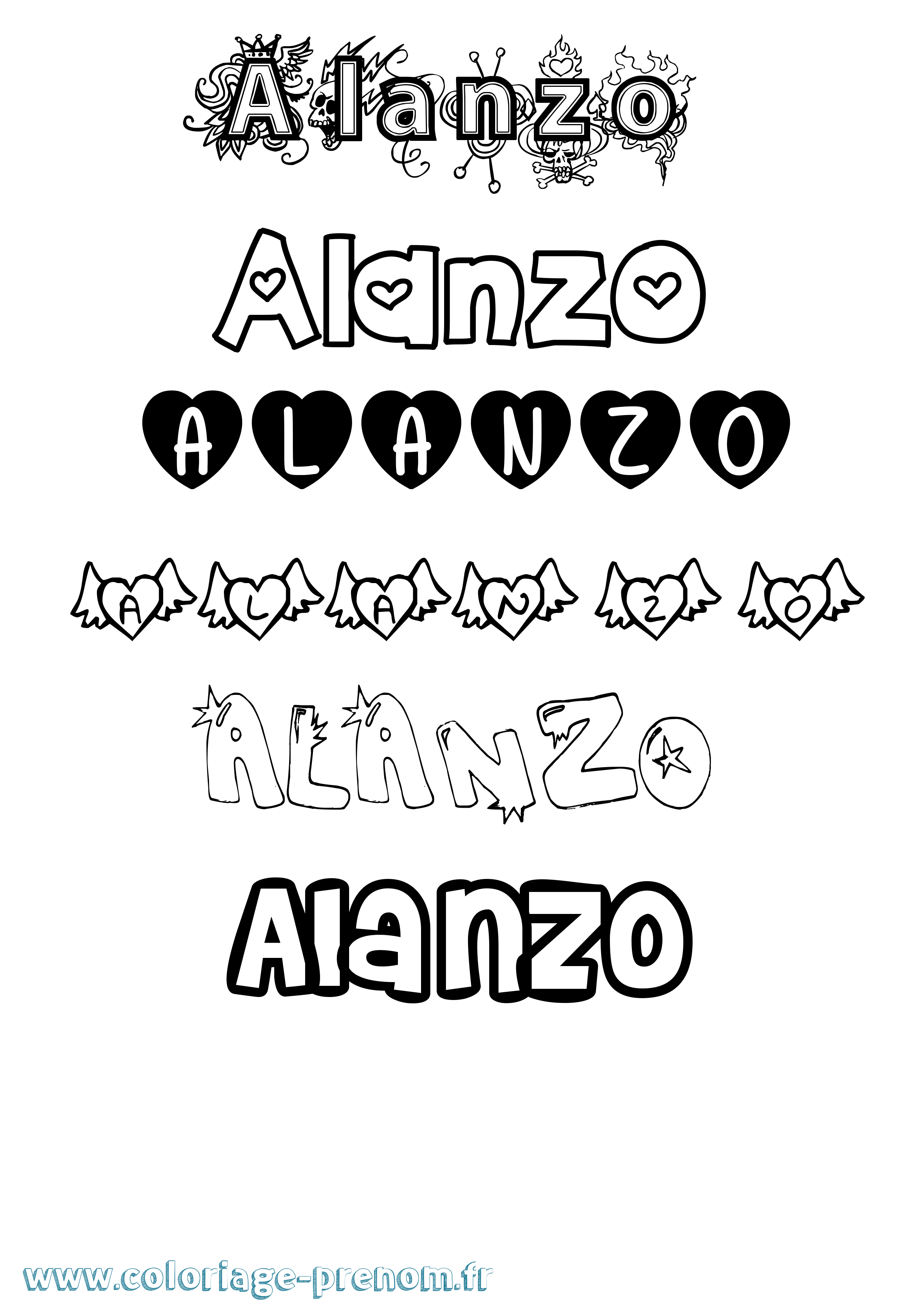 Coloriage prénom Alanzo Girly